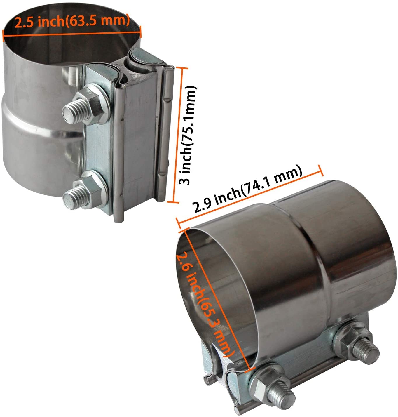 Exhaust Clamps Band Clamp 2.5'' Lap Joint - Stainless Steel Lap Joint With 1 Block 4Pcs For 2.5'' Od To 2.5'' Id Exhaust Pipe, M
