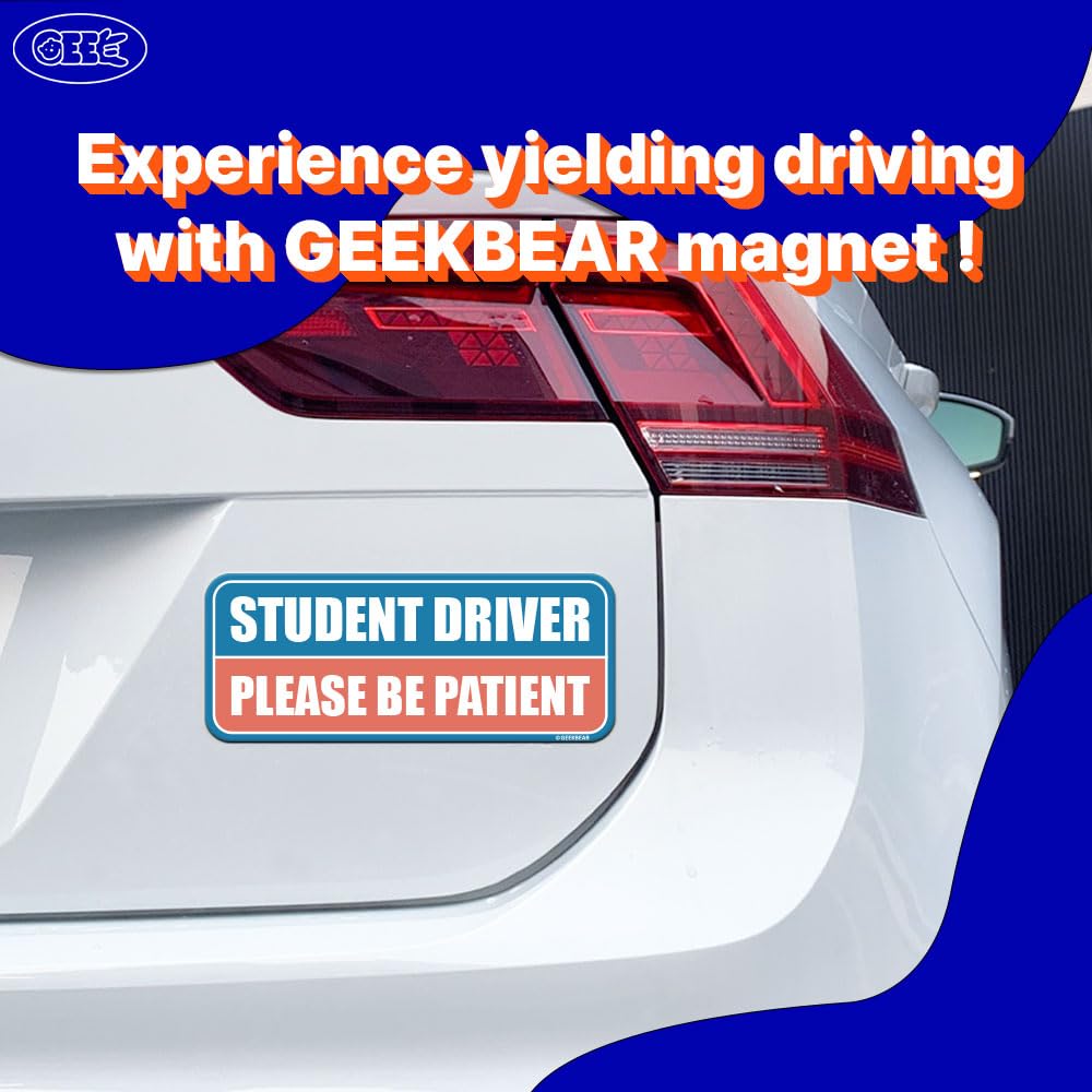 Geekbear Student Driver Car Magnet - Colorful, Reflective, Weather-Resistant - Rectangular 8.7 X 3.5 In (Blue/Salmon)