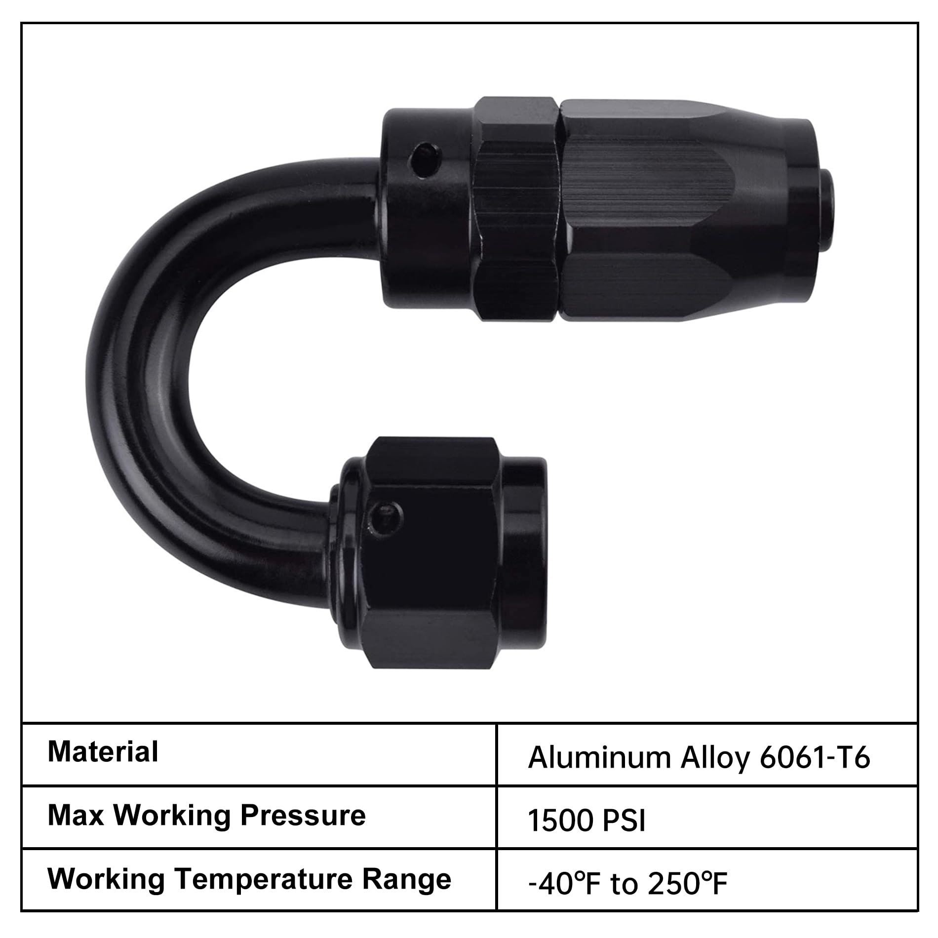 Evil Energy 16An Hose End Fitting 180 Degree Swivel For Cpe Braided Fuel Hose Black