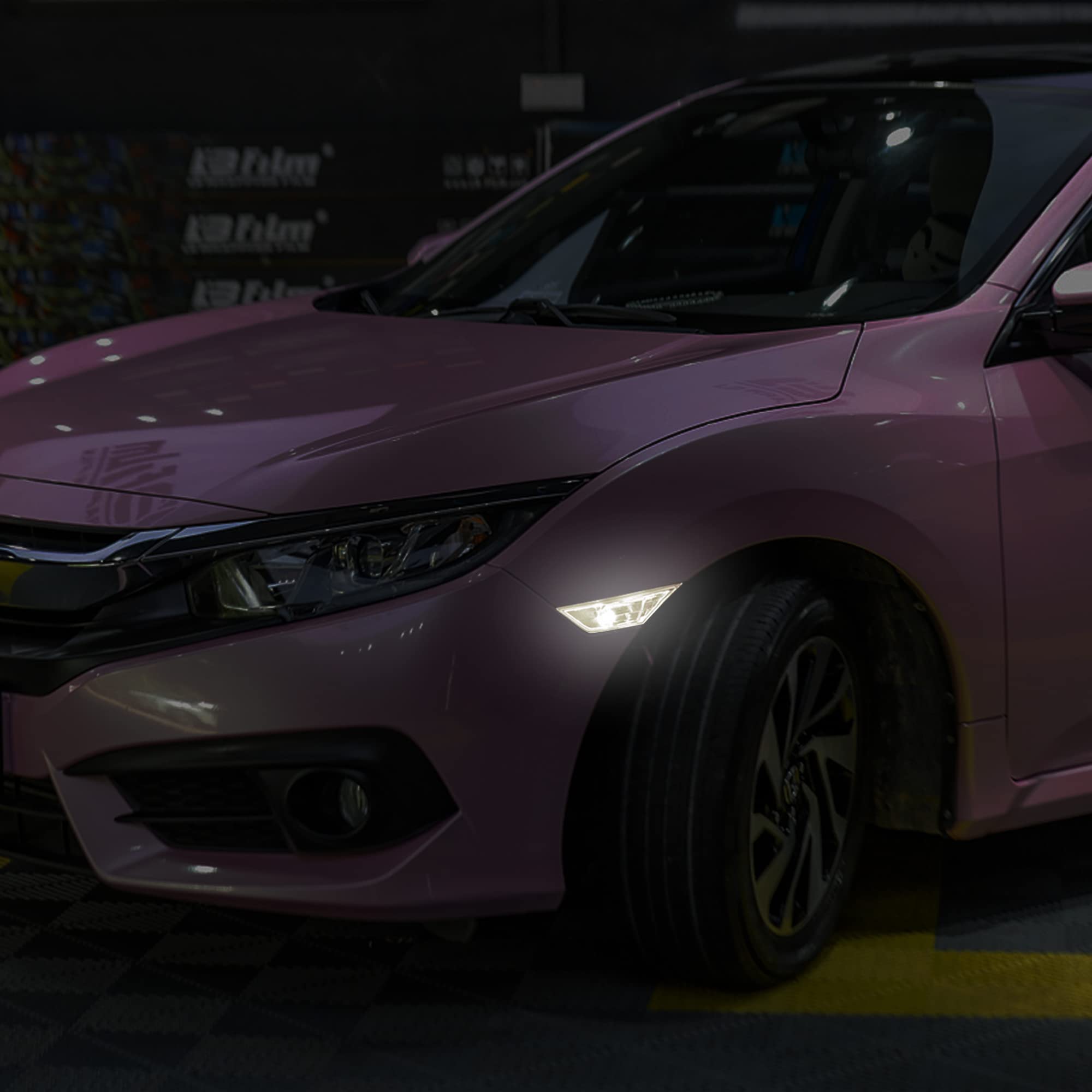 TOMALL Vinyl Film Compatible with Honda Civic Sedan Coupe Hatchback 2016-2021 Side Marker Fender Turn Signal Lights Tint Self Adhesive Decals Car Vinyl Smoke Stickers (Black)