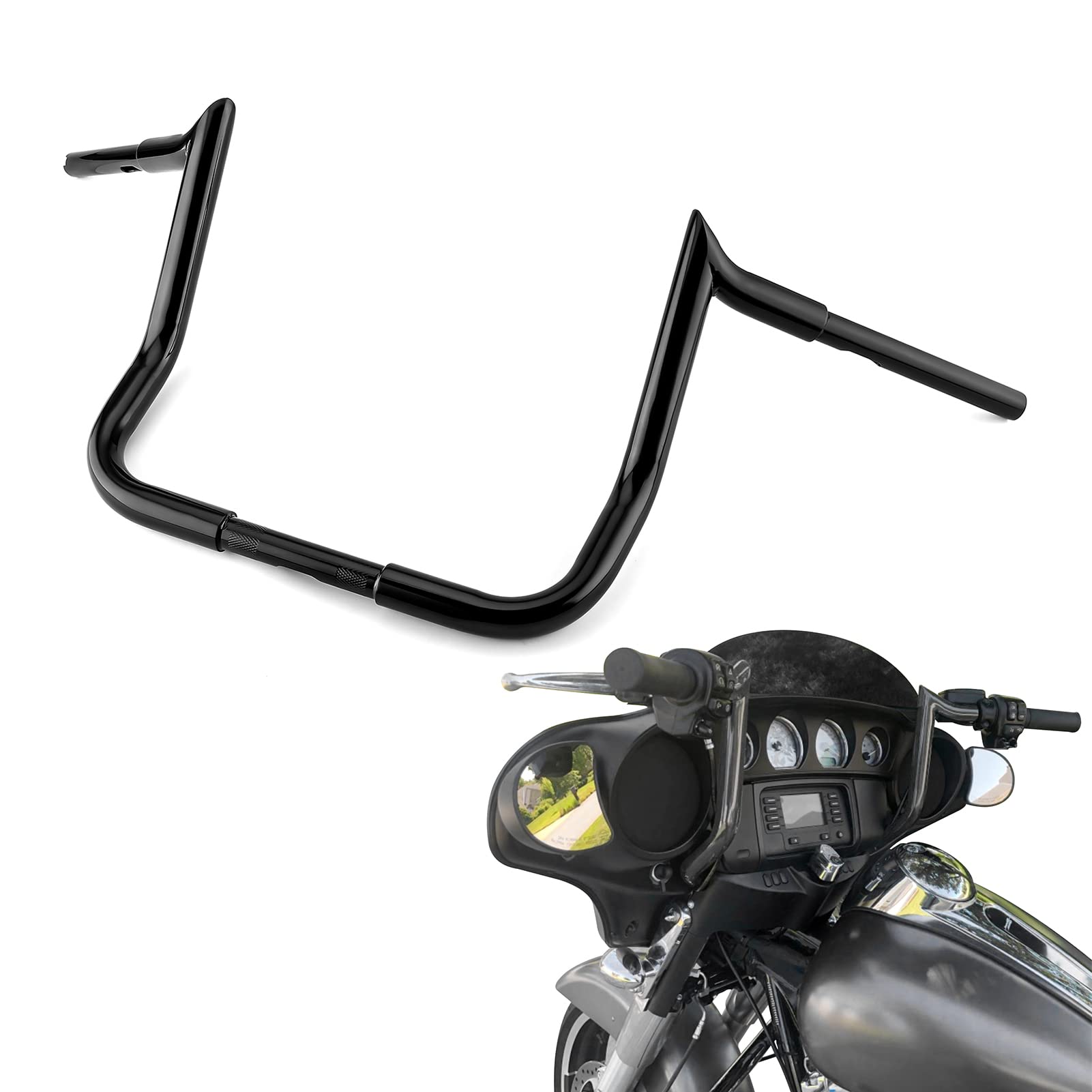 Mofun 10' Rise Ape Hangers Handlebar Monkey Bar Compatible With 1986-2023 Harley Touring Street Glide Electra Glide Flhx Flht Models With Batwing Fairng Gloss Black