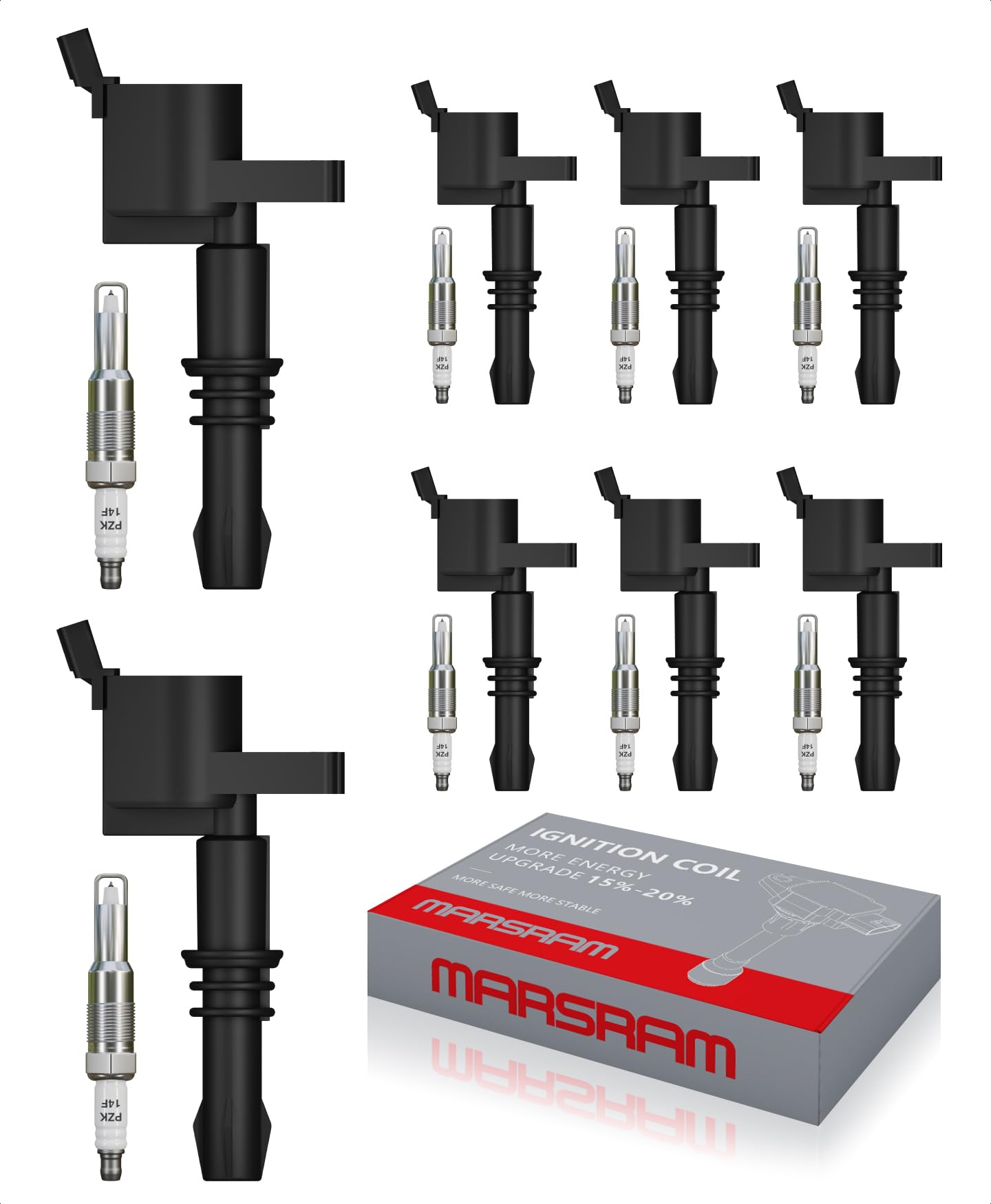 Marsram Ignition Coil Pack Fd508 & Iridium Spark Plug Fit For 2005 2006 2007 2008 Ford Expedition F150 F250 F350 F450 F550 Super