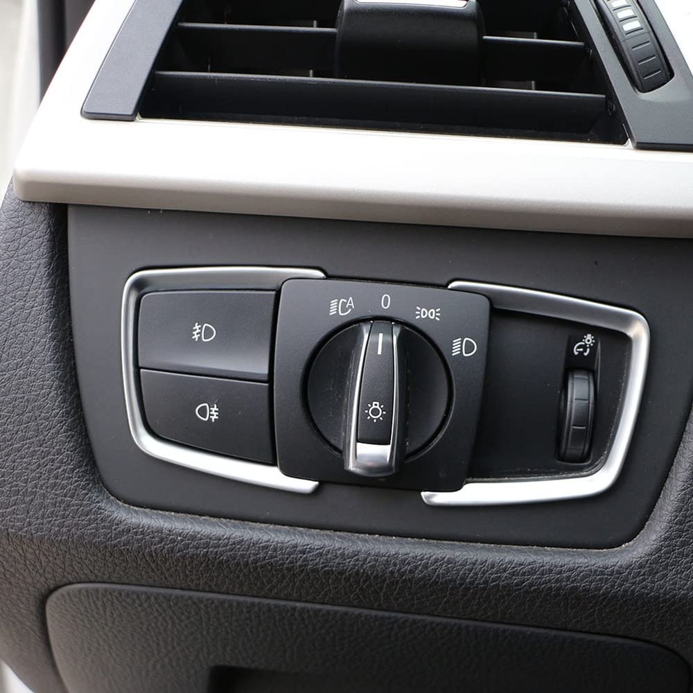 Qiilu Headlight Control Panel Sticker, Car Interior Accessories Headlight Switch Frame Trim Cover for 1 2 3 4 X5 X6 Series F20 F22 F30 F32 Silver
