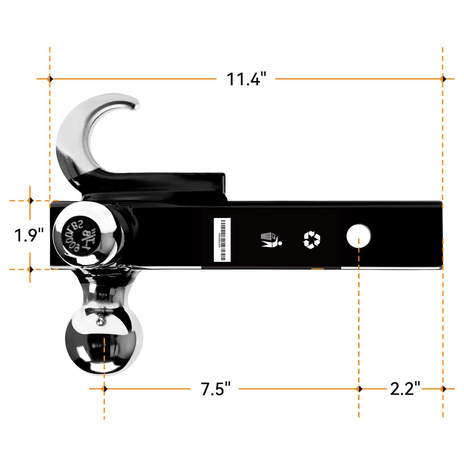 Orcish Trailer Hitch Tri-Ball Mount With Hook & Pin, Trailer Ball Size 1-7/8, 2 And 2-5/16, Fit 2 Inch Hitch Receiver, 2/3 In 1 Ball Truck Hitch, Tow Hitch