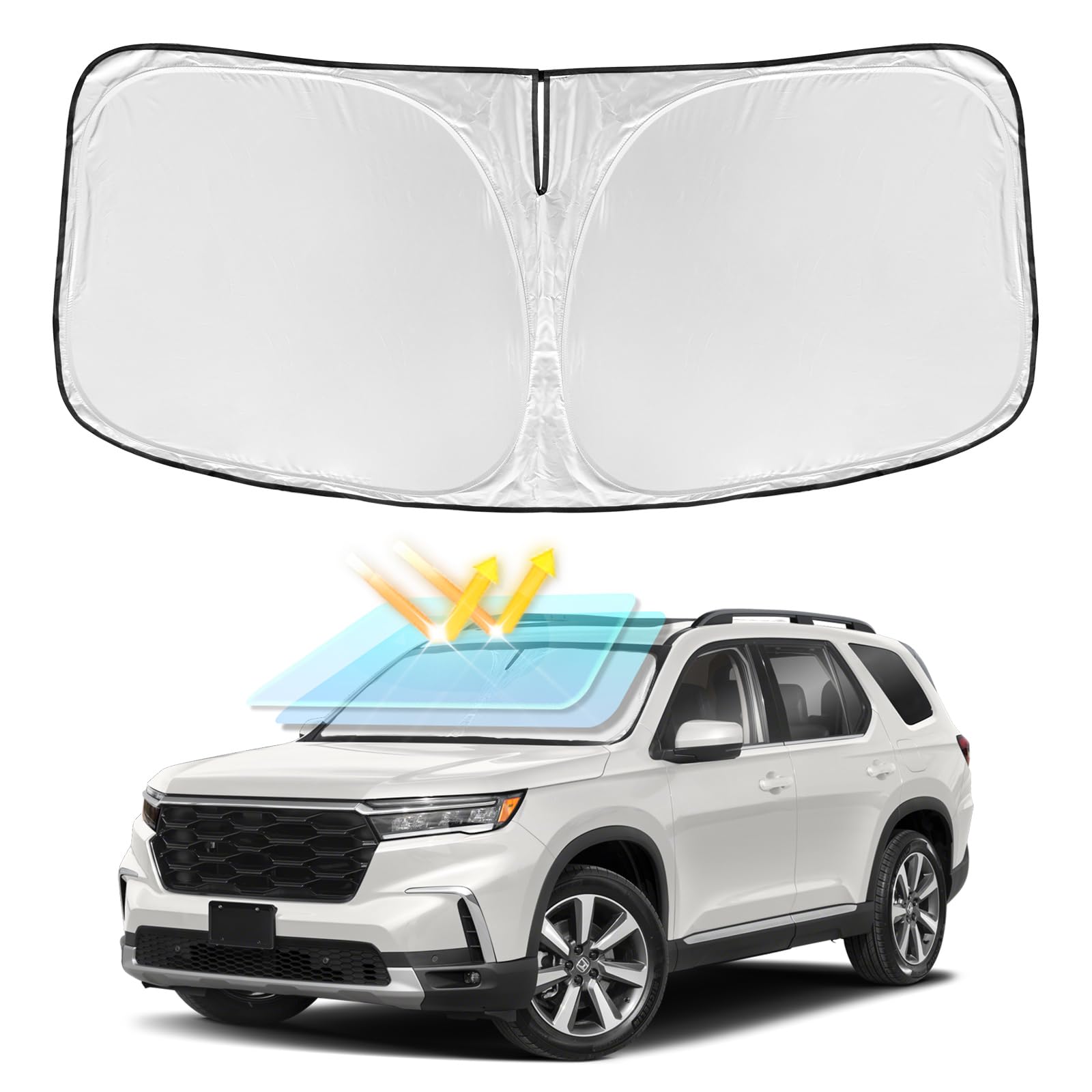 Sun Shade Sunshade For Honda Pilot 2016-2024 2025 Windshield Cover, 4-Layers Sun Shield 240T Silver Sun Visor Foldable Window Sh