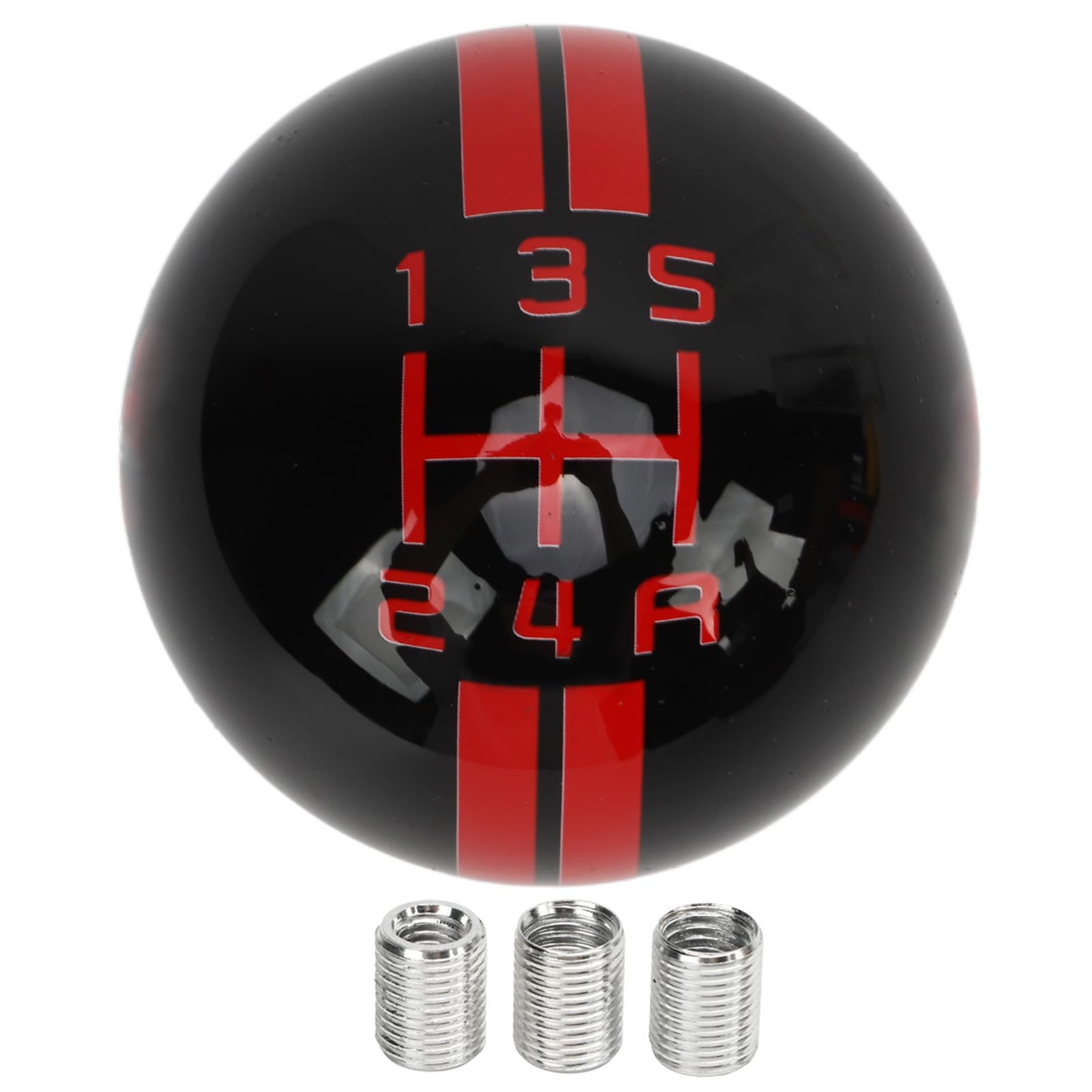 Fydun 5 Speed Round Ball Shift Knob Manual Transmission Shifter Lever Stick Head Knob For Mustang 1967 To 2018 (Black Red)