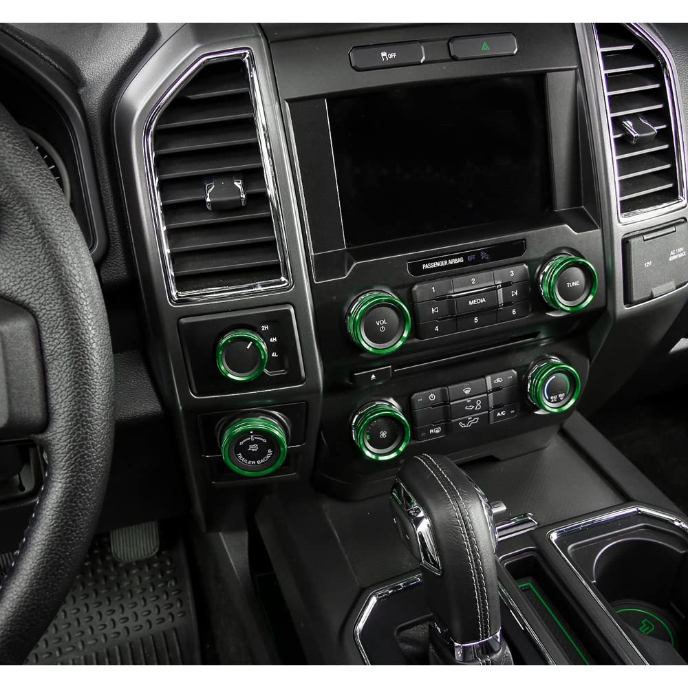 Keptrim For F150 Air Conditioner Switch & Trailer & 4Wd & Vol Knob Button Trim For Ford F150 Xlt 2016 2017 2018 2019, Green Alum