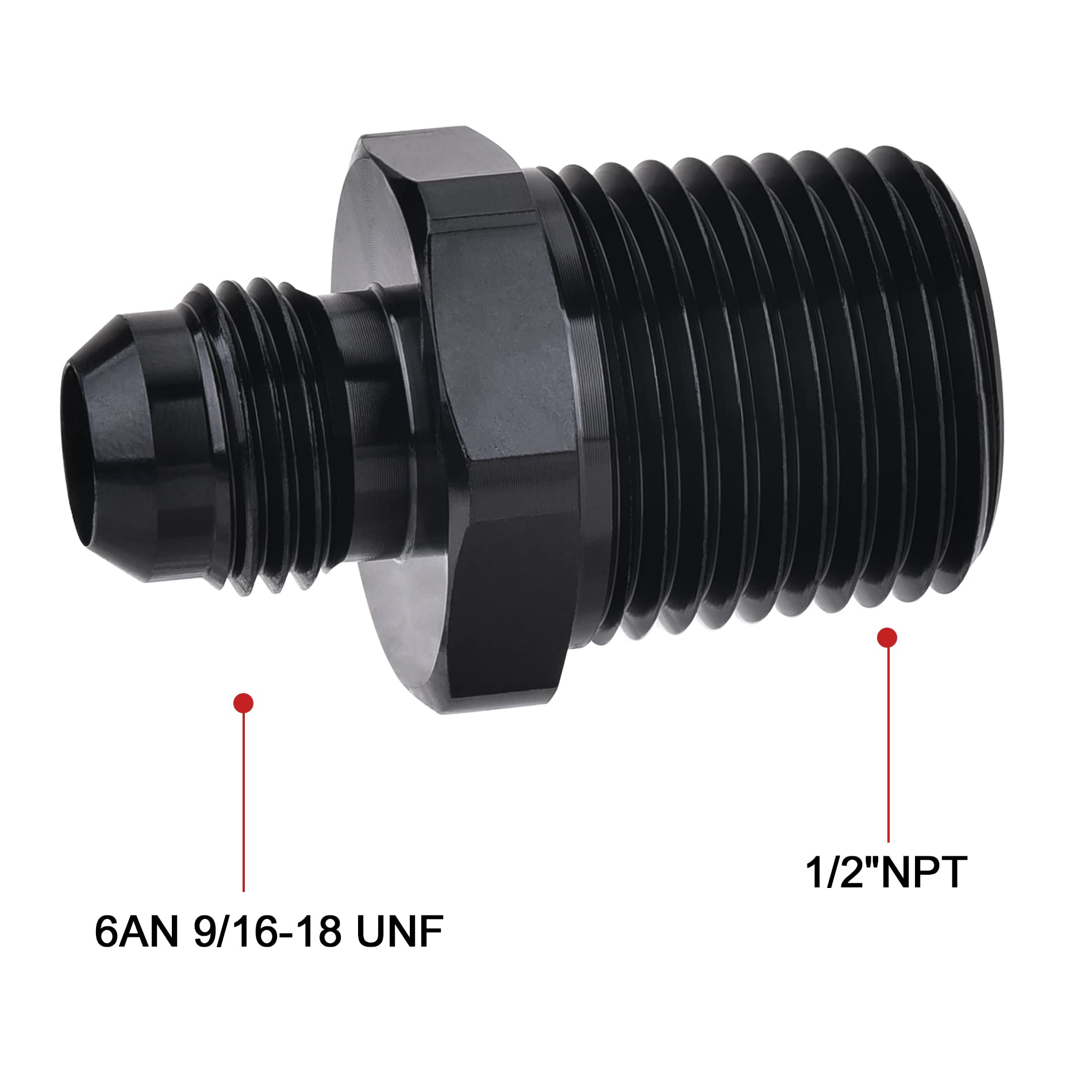 EVIL ENERGY 6AN Male Flare to 1/2'' NPT Pipe Fitting Adapter Aluminum Straight Black 4PCS