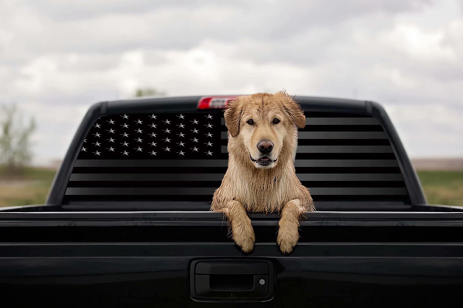 American Flag Decals For Trucks, Rear Window Decal, Truck Back Window Graphics Black Gray-Size 66'' X 20''