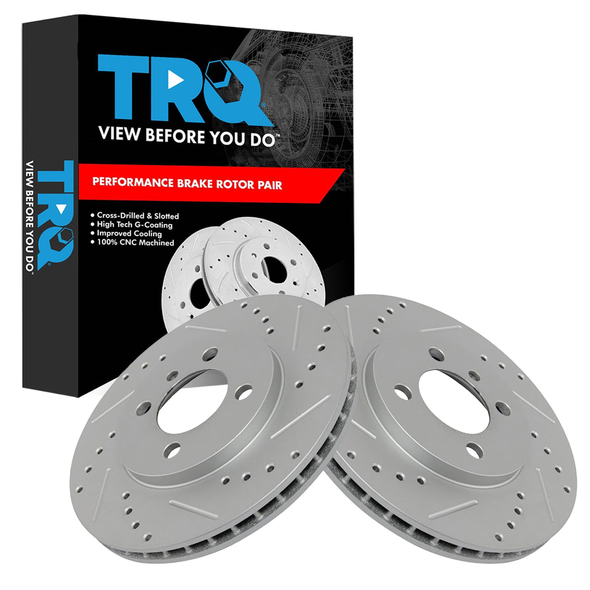 Trq Front Performance Brake Rotors Set Premium G-Coated Cross Drilled & Slotted Compatible With 1991 Bmw 318I 1984-1987 325E 198
