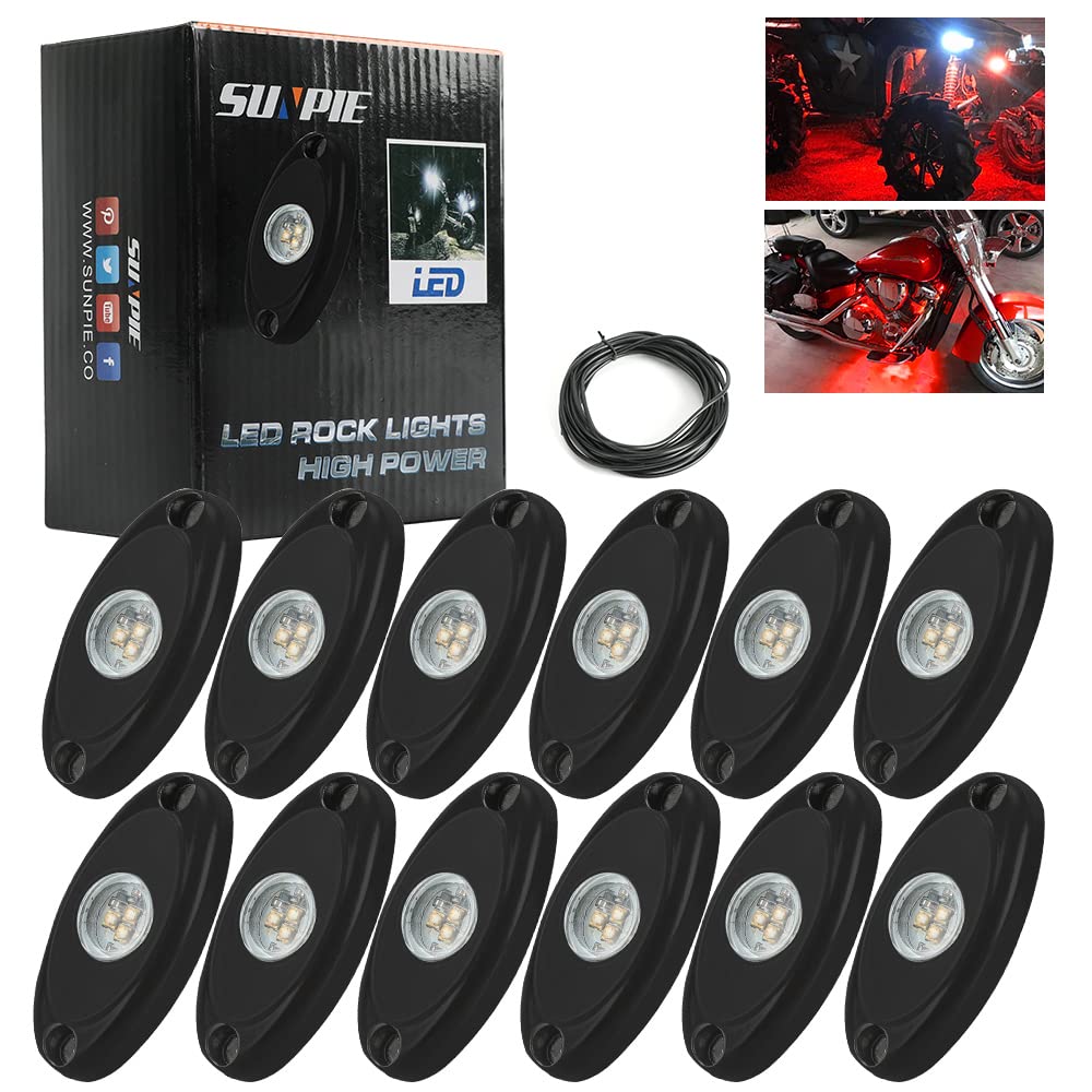 Sunpie 12 Pods Red Rock Lights Kits For Off Road Truck Car Atv Suv Motorcycle Under Body Glow Light Lamp Trail Fender Lighting,