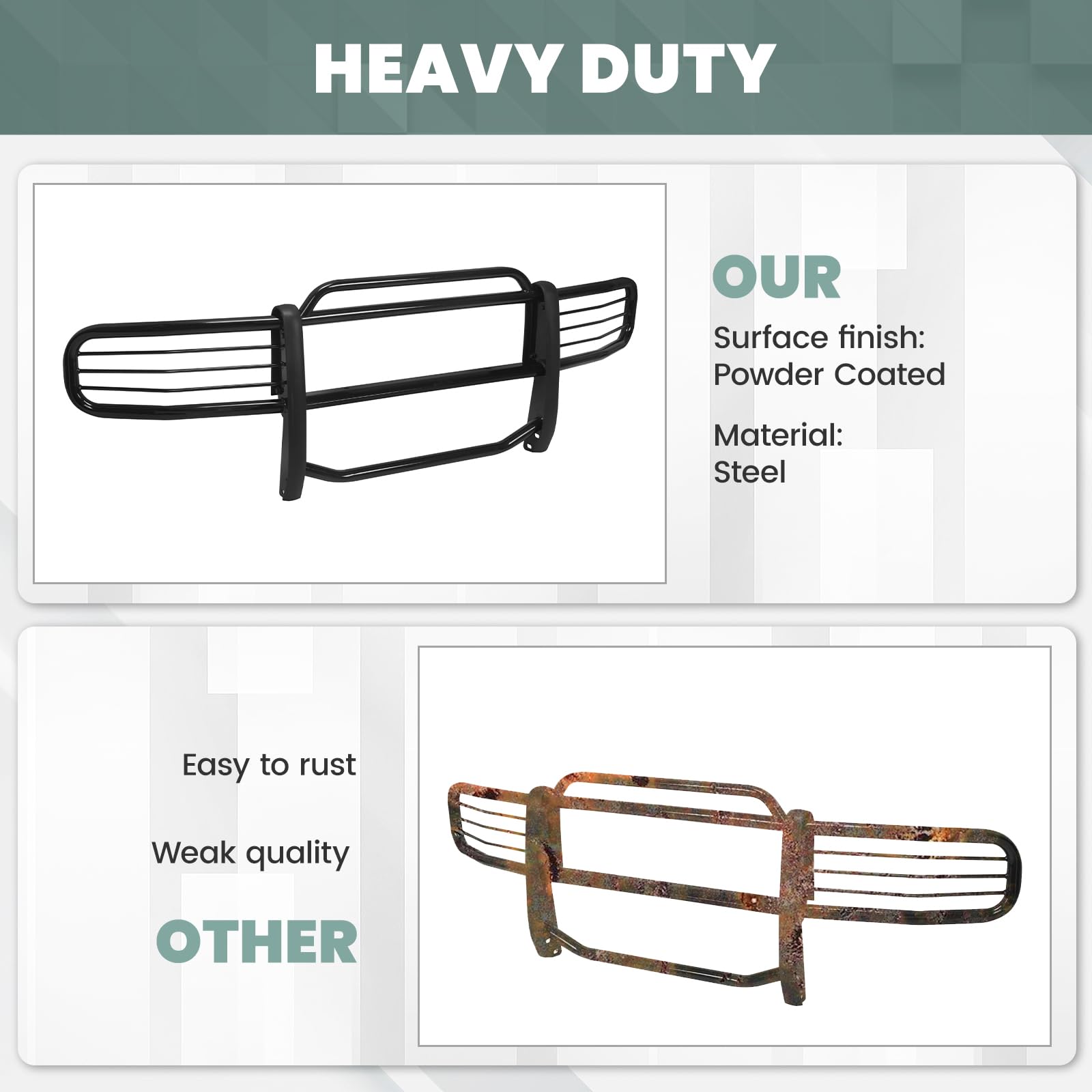 HECASA Brush Guards Compatible with 2006-2011 Hummer H3 H3T Models Grill Grille Guards Bull Bar Steel Black Power Coated