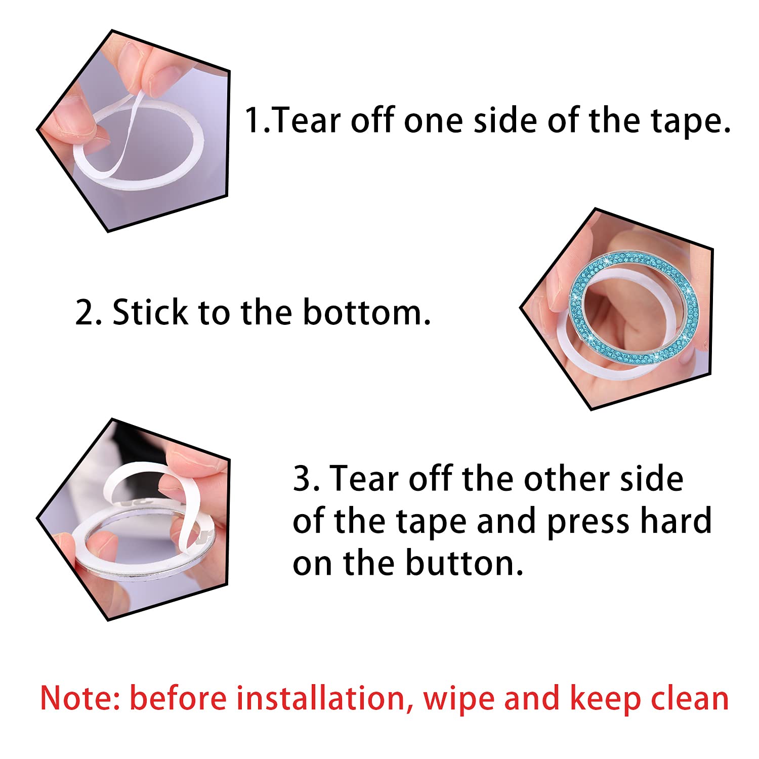 Livtee 2 Pcs Crystal Double Rhinestone Car Engine Start Stop Decoration Ring, Bling Car Interior Accessories For Women, Push To Start Button Cover/Sticker, Key Ignition & Knob Bling Ring, Cyan