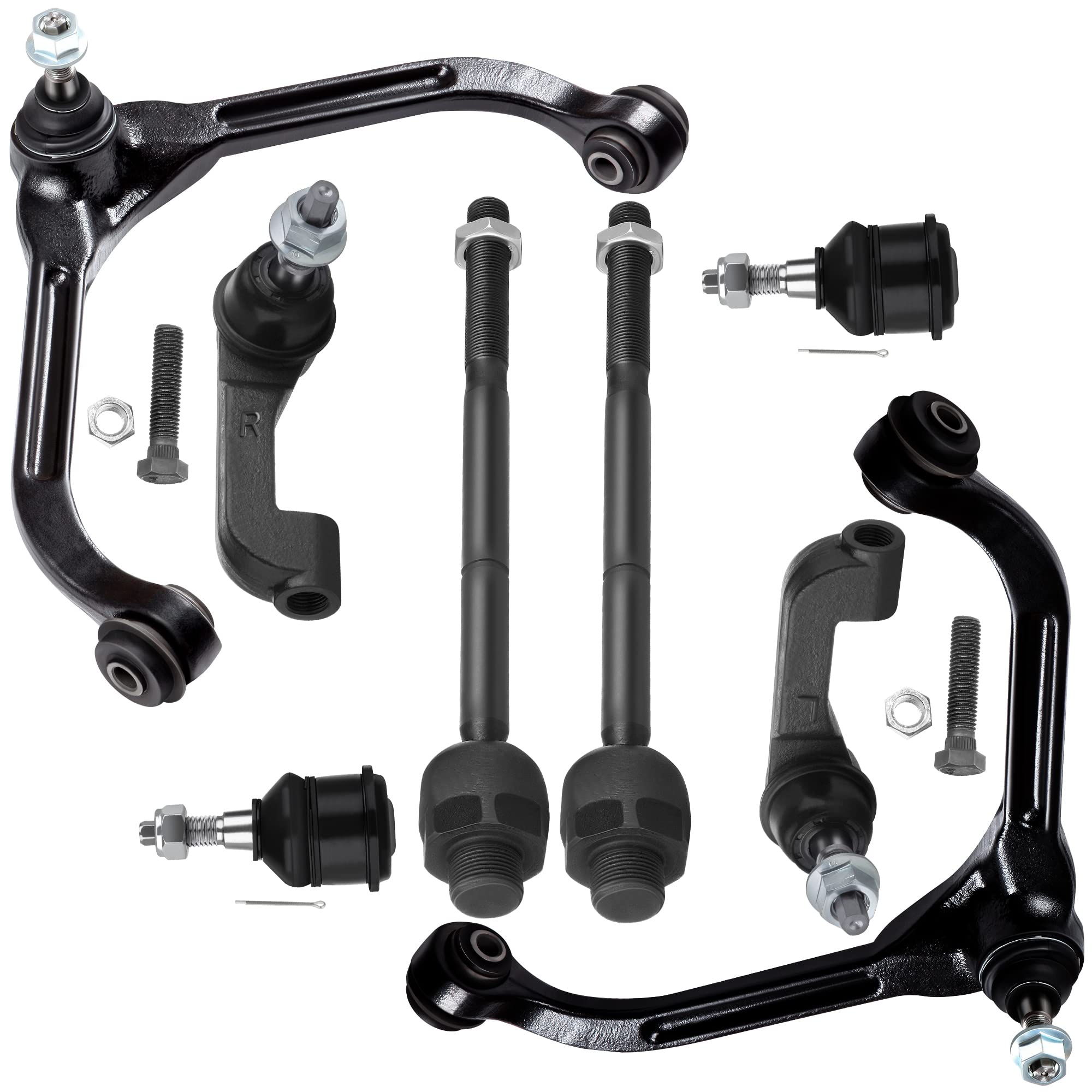 Scitoo - 8Pc Set Suspension Kit Front Upper Control Arm With Ball Joint Fit 2002-2005 For Jeep Liberty 2.4L 2.8L 3.7L Lower Ball Joint Inner Outer Tie Rods Kit