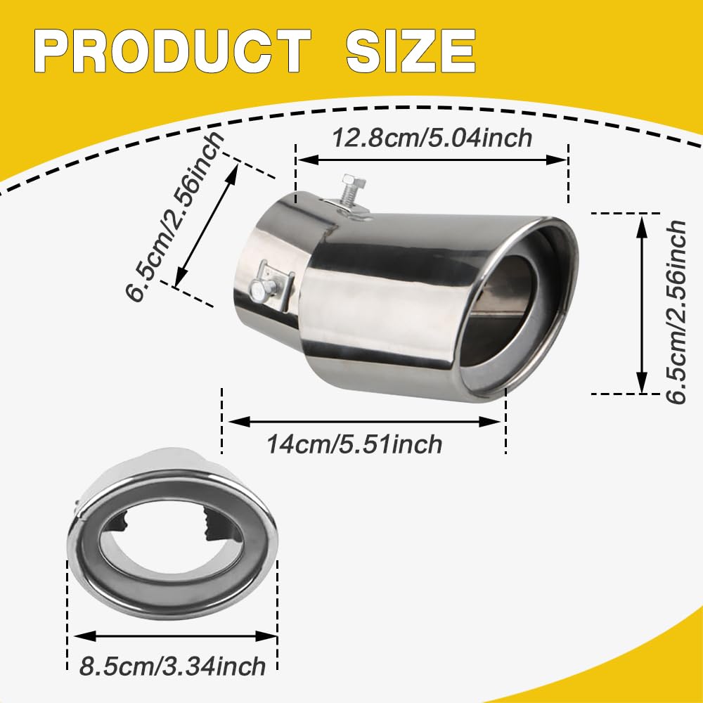 HEVLE Stainless Steel Car Exhaust Tip, Muffler Tip, 2.5'' to 3.3'' Adjustable Chrome-Plated Finish Exhaust Tailpipe, Universal R