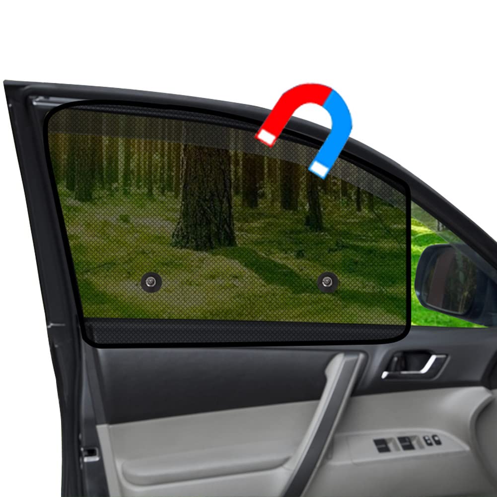 Ovege Car Side Window Sun Shade Mesh Suction Magnetic Car Curtain Uv Protection (Semi-Transparent, Front Seat 2Pcs-)