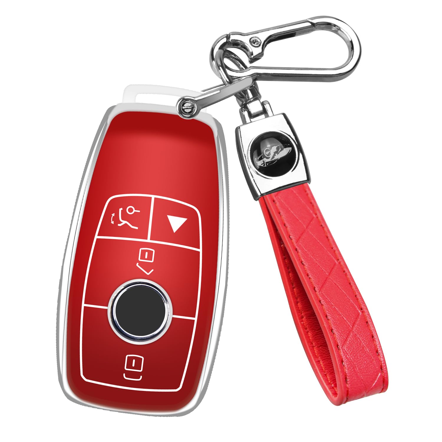 Qbuc For Mercedes Benz Key Fob Cover With Keychain,Compatible With C E R S G S Cls Clk Glc Ml Gle Gls Sl Slr Mclaren Amg Key (Re