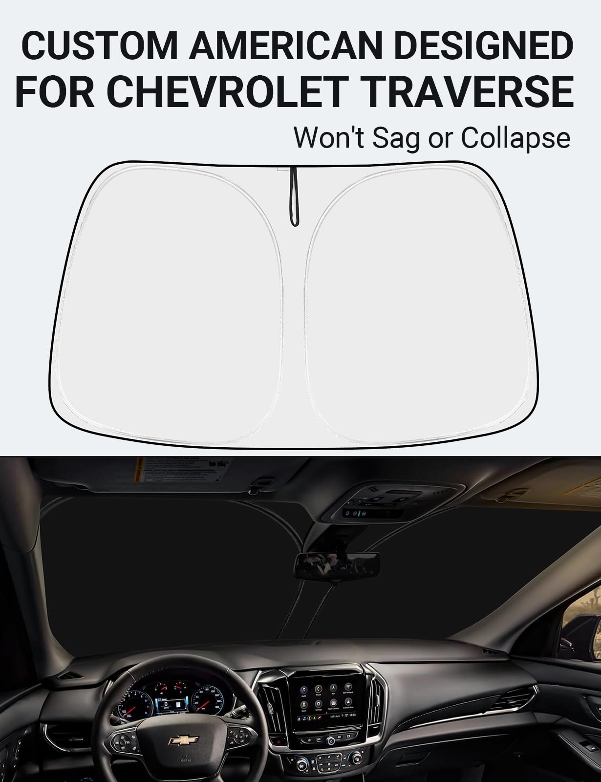 Front Windshield Sun Shade Foldable Sunshade Protector Custom Fit 2018-2024 2025 Traverse Ls, Lt, Rs, Redline, Premier, High Country Suv Accessories 2025 Upgrade