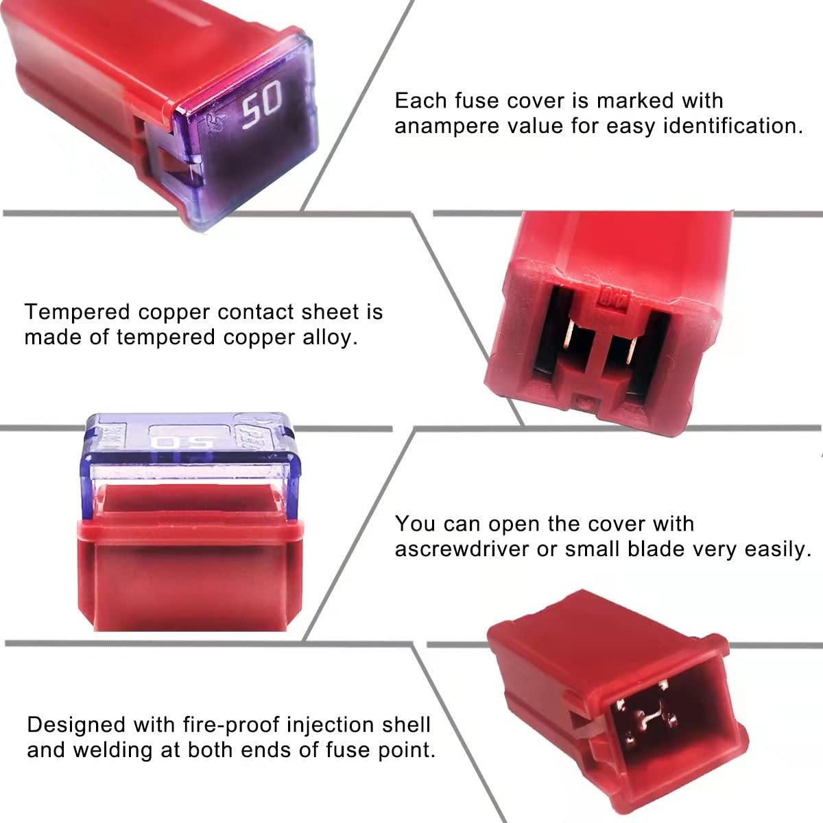 6 Pieces Tall Standard Fuses 50 Amp Jcase Box Shaped Fuse Compatible For Ford Chevy Gm Nissan Toyota Pickup Trucks Cars Suv