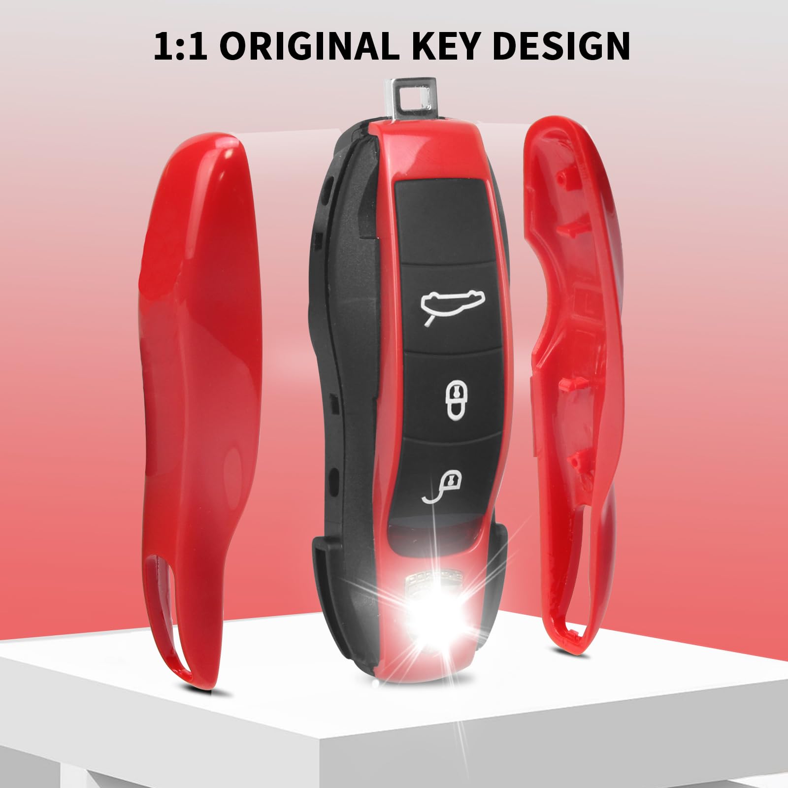 Qbuc For Porsche Key Fob Cover,3-Piece Painted Key Shell Compatible With Porsche Cayenne Panamera Macan 911 Boxter Cayman (Red)