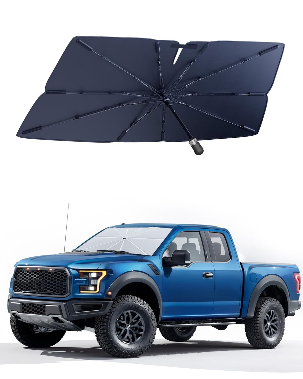 [2025 Upgraded] Helloleiboo Windshield Sun Shade Umbrella For Ford F150 63 ''X31 ''-360Rotating Foldable Car Shades For Front Wi