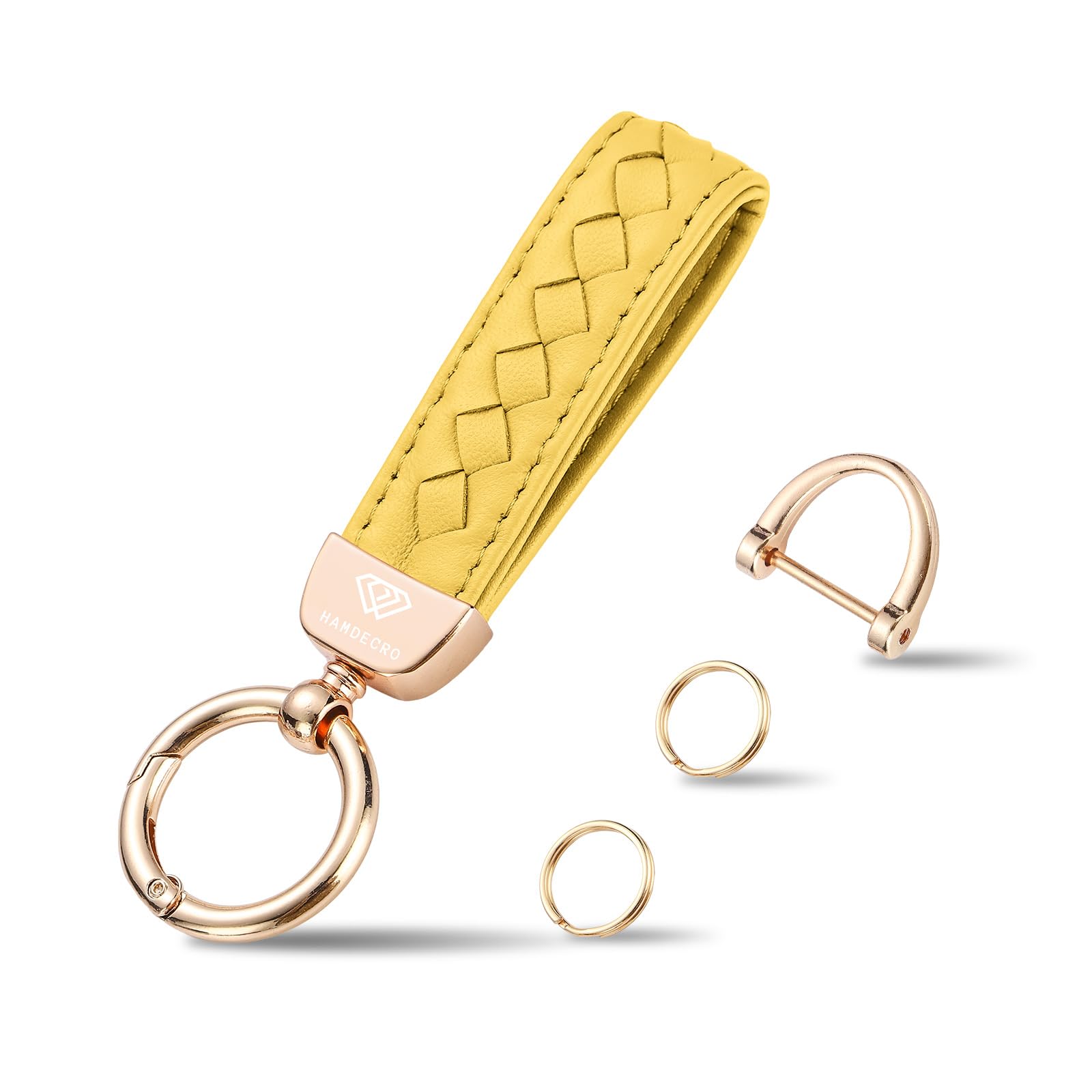 Genuine Leather Keychains, Handmade Knit Sheepskin Car Key Chains For Women, Universal Key Fob Holder With 360 Degree Rotatable,