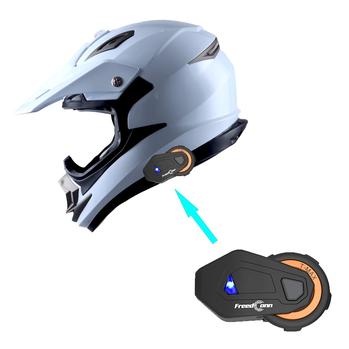 1Storm Adult Motocross Helmet Off Road Mx Bmx Atv Dirt Bike Mechanic + Motorcycle Bluetooth Headset: Glossy White
