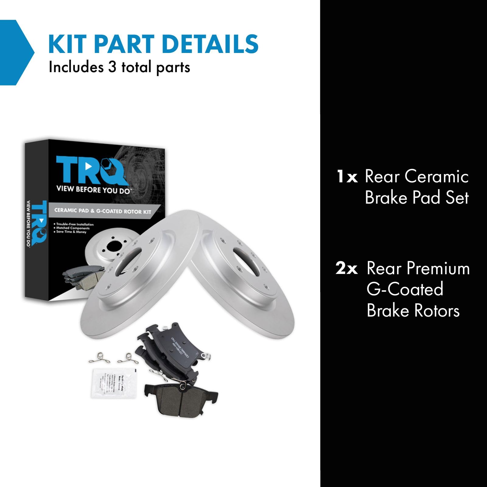Trq Rear Posi Ceramic Disc Brake Pad & Coated Rotor Kit Compatible With Chrysler Pacifica