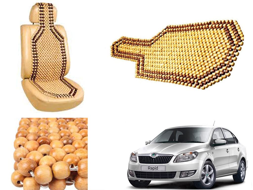 Shop Buy Car Bead Seat Wooden Beads Cushion Cover Pad for Skoda Rapid, Acupressure Sitting Car Seat Cover | Cream Color  Pack o