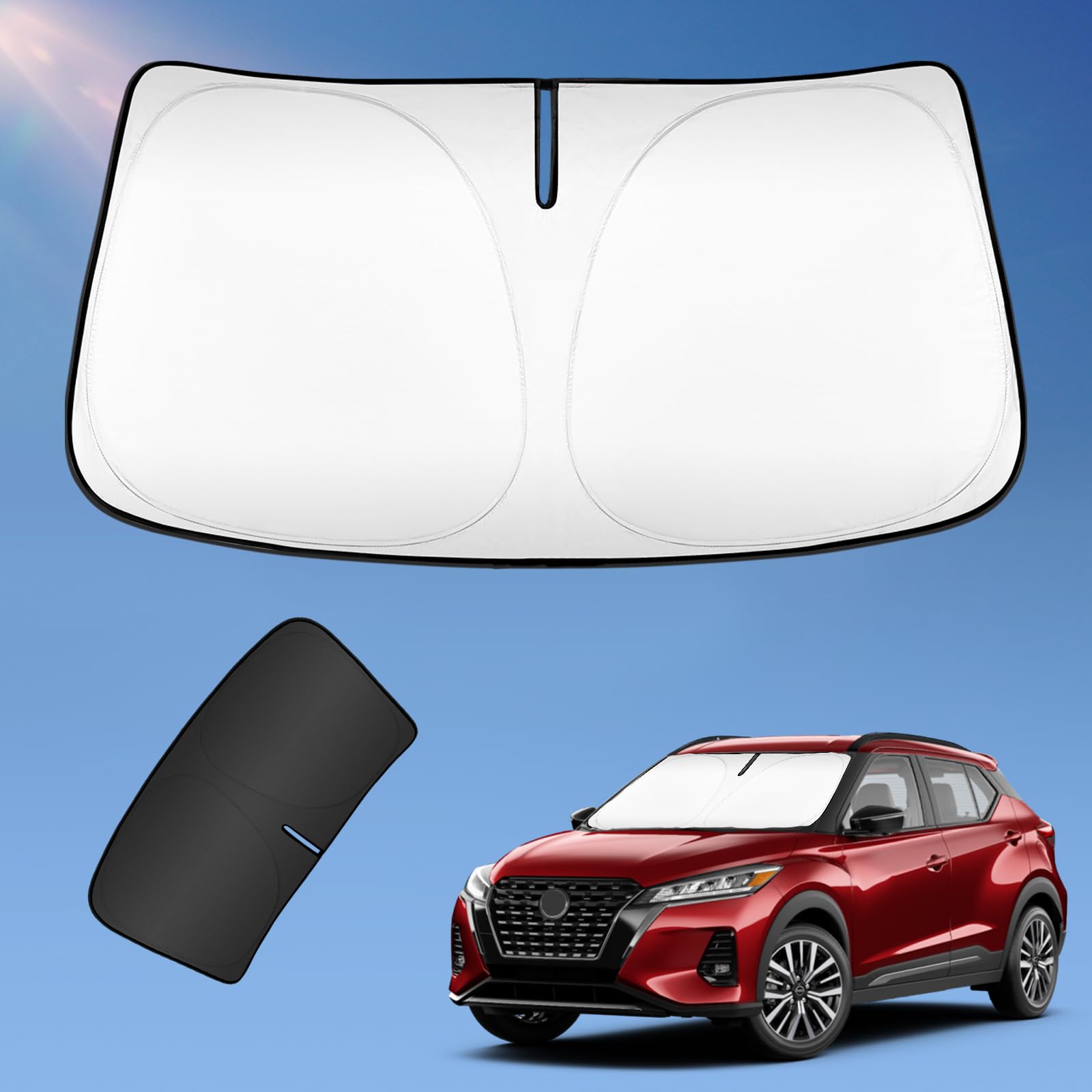 Sun Shade Sunshade For Nissan Kicks Suv 2017-2024 Windshield Cover, 2-Layers Sun Shield 240T Silver Coating Sun Visor Foldable W
