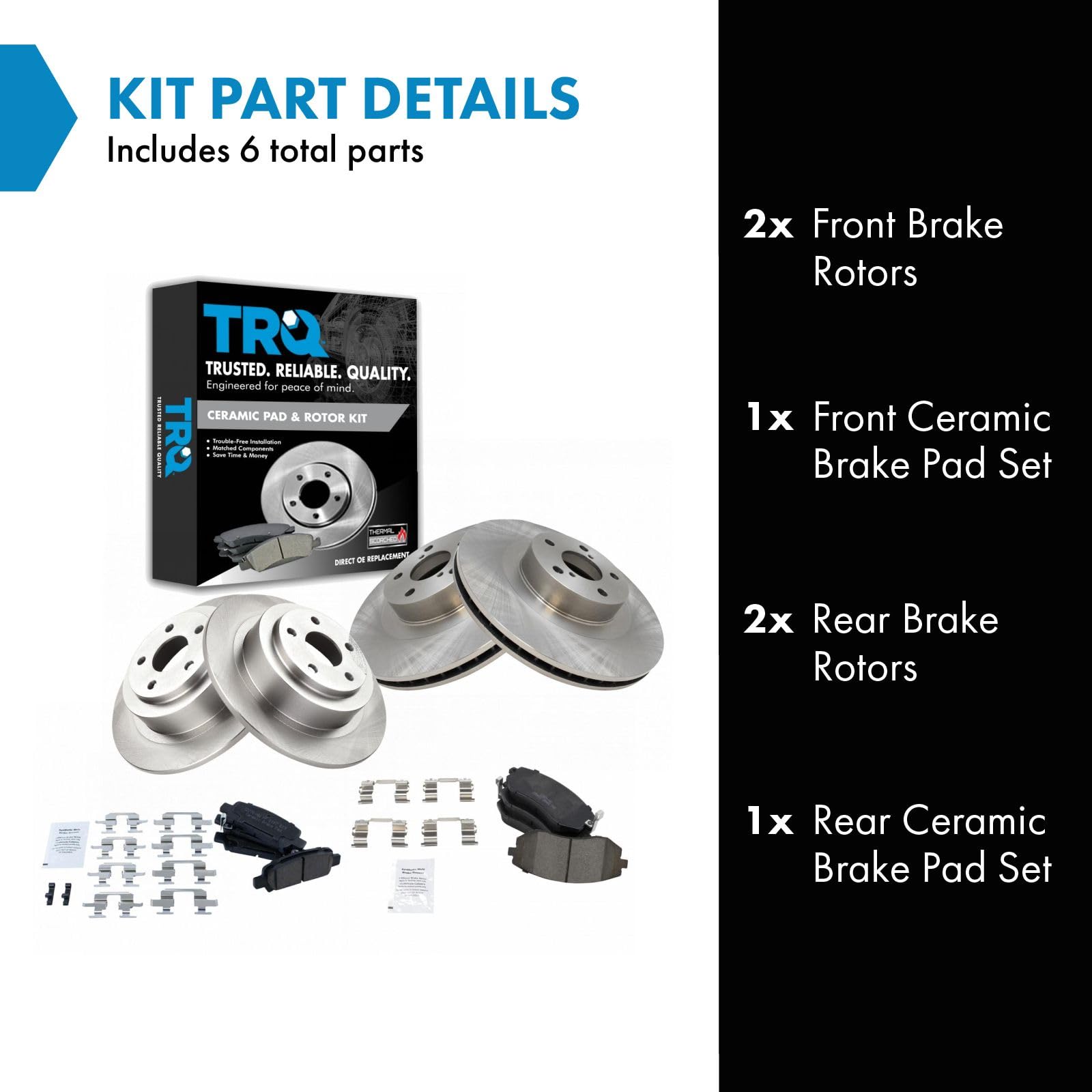 Trq Front And Rear Brake Pad & Rotor Kit Brake Pads Brake Rotor Ceramic Compatible With 2003-2006 Subaru Baja 2002-2004 Legacy O