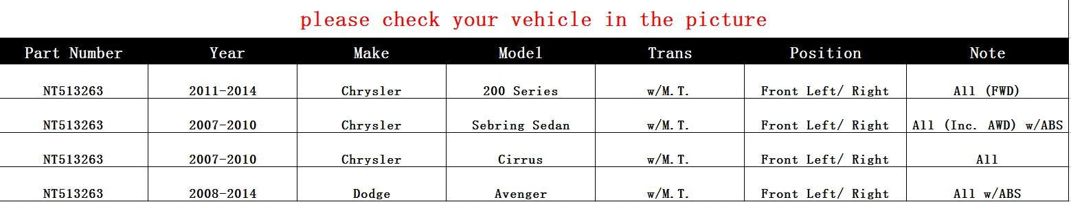 Crs 513263 Front Wheel Hub Bearing Assembly For Dodge Avenger, Chrysler 200, Sebring W/Abs