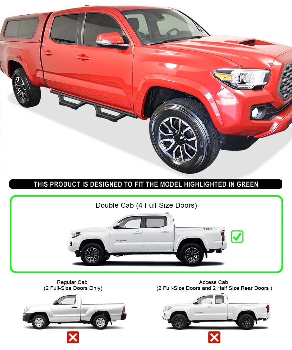 APS Drop Steps Running Boards Compatible with Toyota Tacoma 2005-2023 Double/Crew Cab | Stainless Steel Side Steps Nerf Bars | A