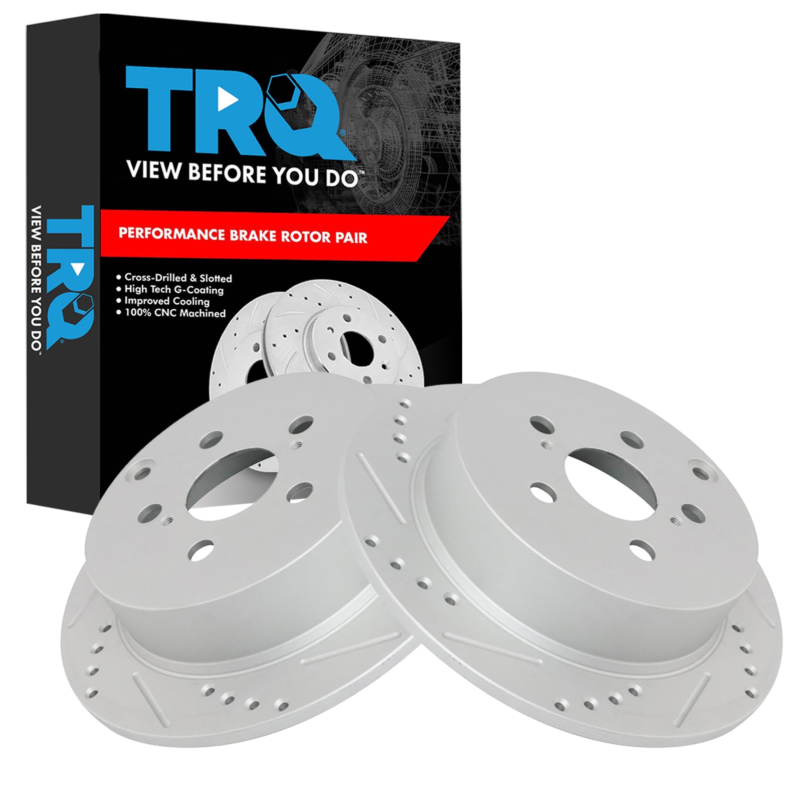 Trq Rear Brake Rotors Set Performance Premium G-Coated Slotted X Drilled Driver & Passenger Side Compatible With 2005-2010 Scion