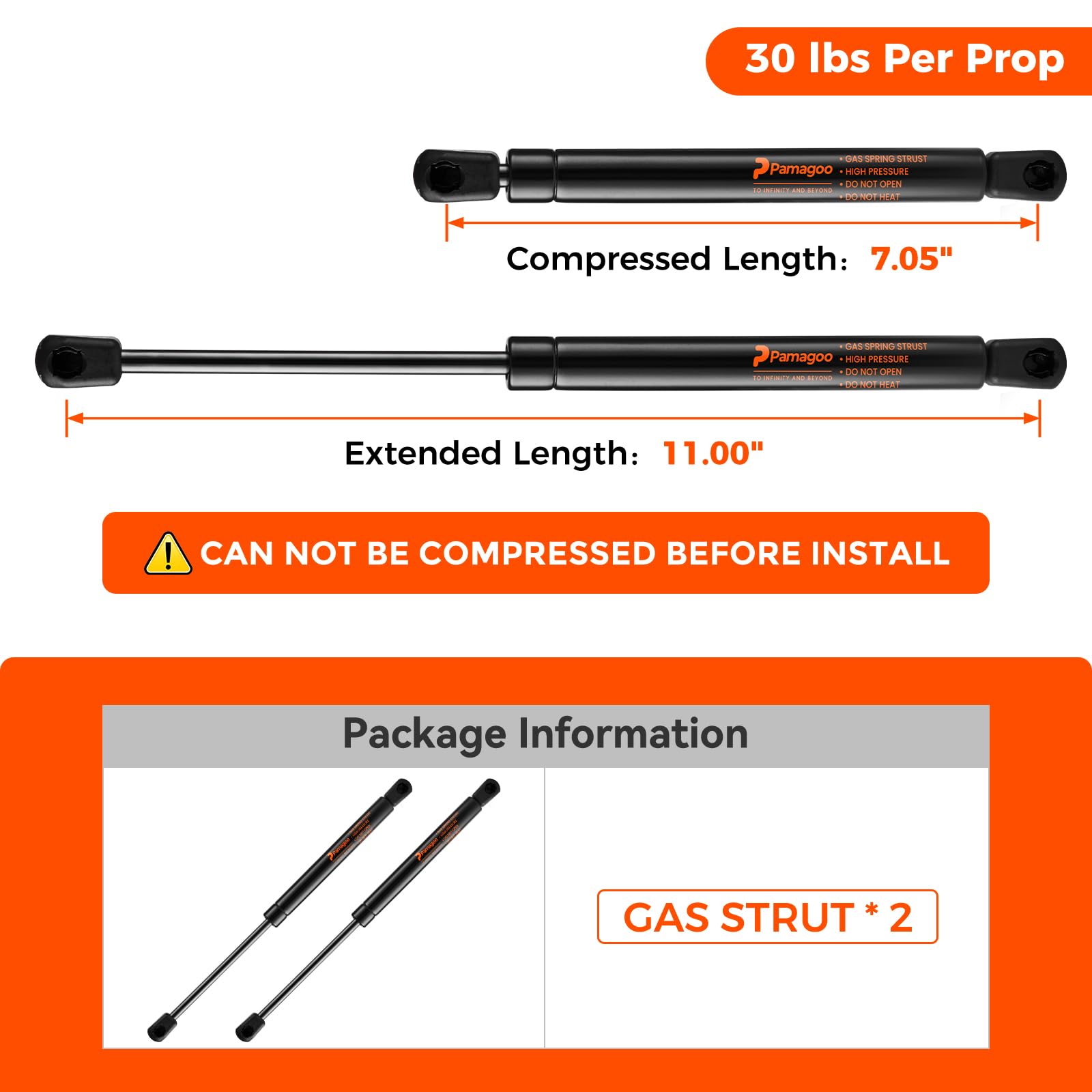 Pamagoo C1614687 11 Inch 30 Lbs Gas Strut, Se110P30 11'' Shocks Lift Support For Roof Top Pocket Box,Cub Cadet Tractor Cabinet D