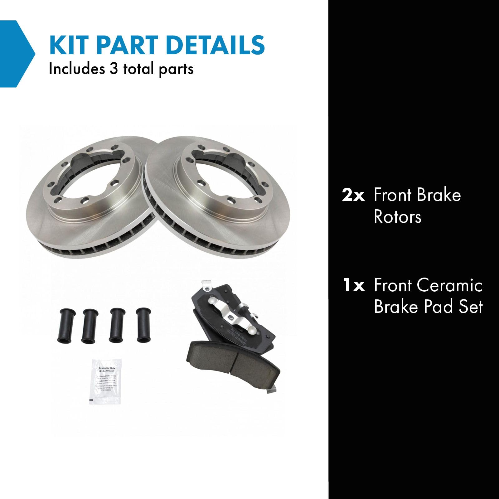 Trq Front Brake Pad & Rotor Kit Brake Pads Brake Rotor Ceramic Compatible With 1990-2000 Chevrolet K3500 1994-1999 Dodge Ram 250