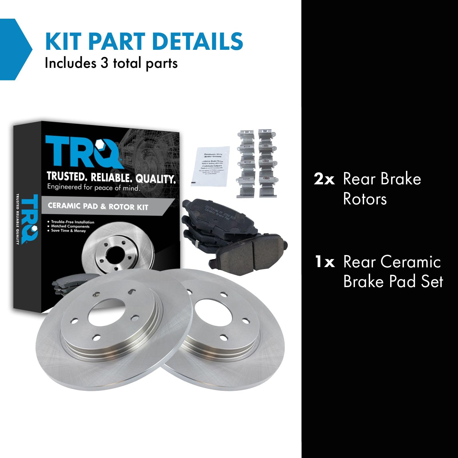 Trq Rear Brake Pad & Rotor Kit Brake Pads Brake Rotor Ceramic Compatible With 2014-2016 Chrysler Town & Country 2013-2016 Dodge