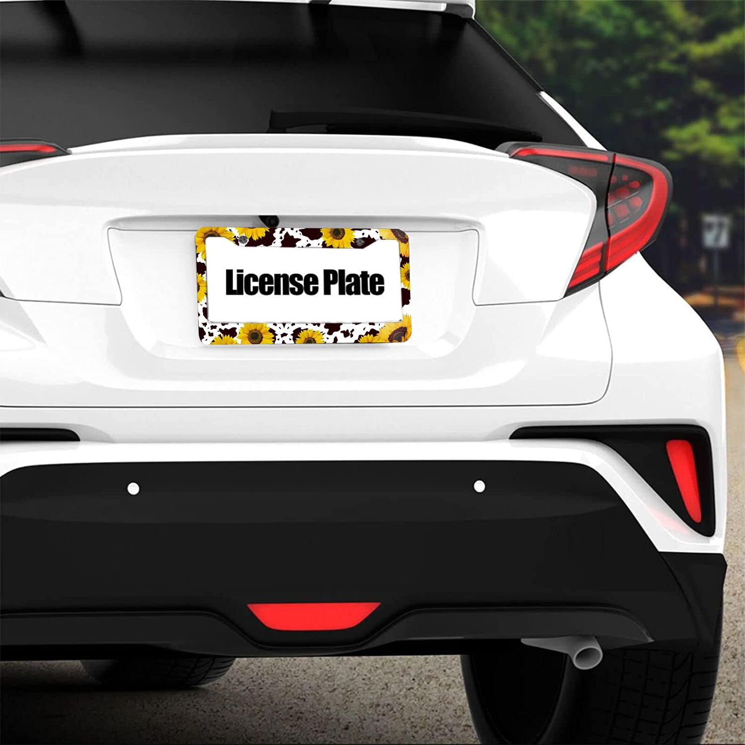2 Pcs Sunflower Cow Print License Plate Frame Brown Cow Patten Car Tag Frame License Plate Holder Auto Tags Cover 2 Holes Screws