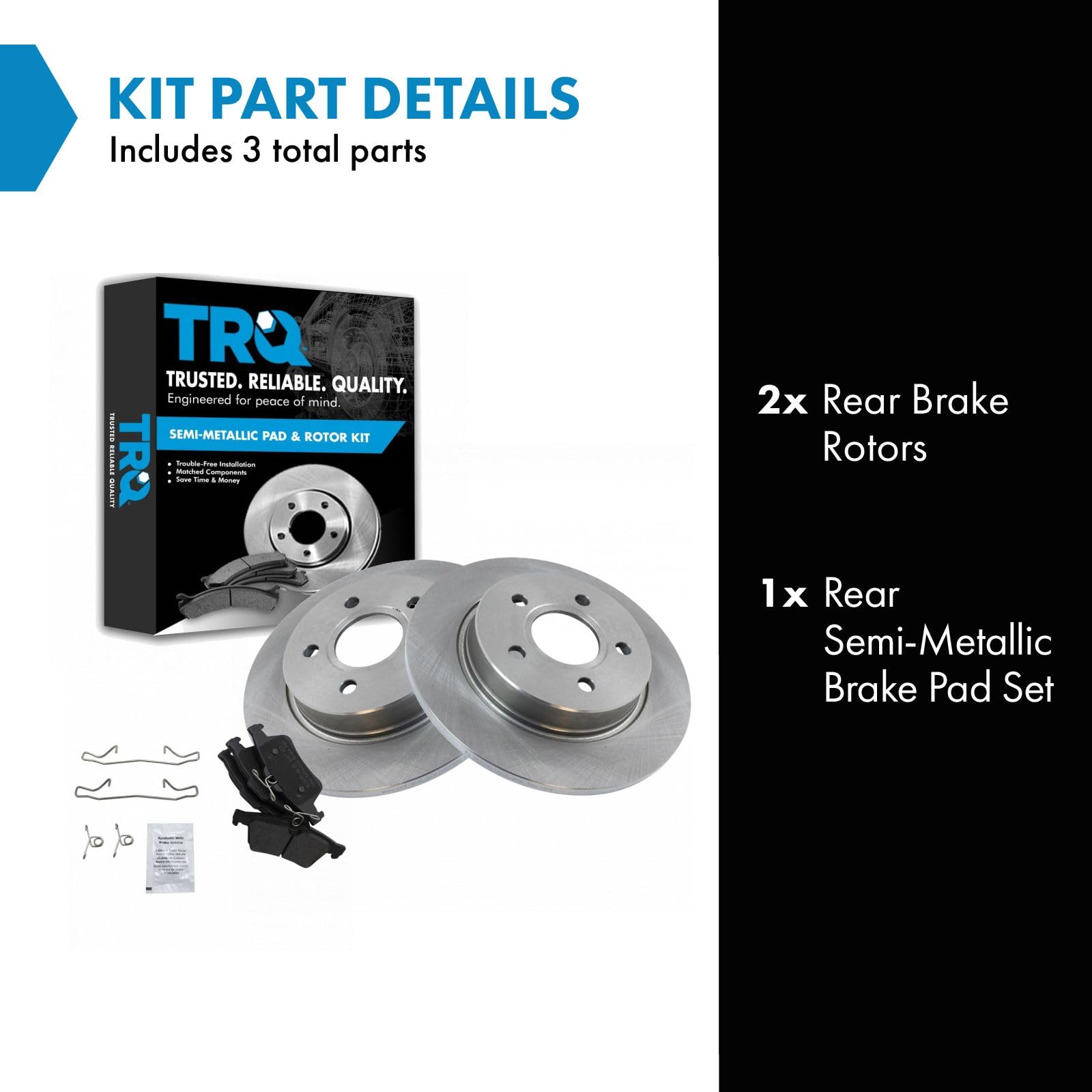 Trq Rear Brake Pad & Rotor Kit Brake Pads Brake Rotor Semi-Metallic Compatible With 2012-2018 Ford Focus