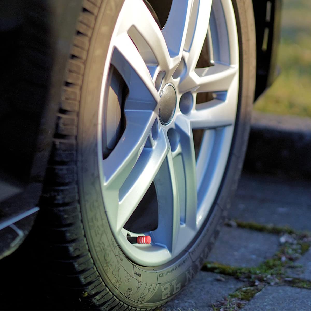 Tire Valve Stem Caps, 12 Pcs Dustproof Corrosion-Proof Premium Metal Rubber Seal Tire Valve Caps, Universal Fit For Cars, Suvs, Bike And Bicycle, Trucks, Motorcycles (Red/Silver)