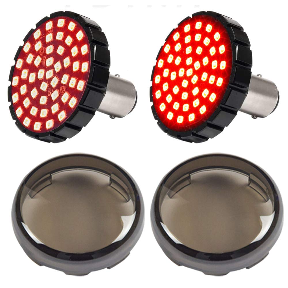 Motoparacc 1157 Rear Led Turn Signal Lights, 2 Inch Bullet Red Brake Tail Light With Smoked Lens Cover Fits Harley Sporster 1200