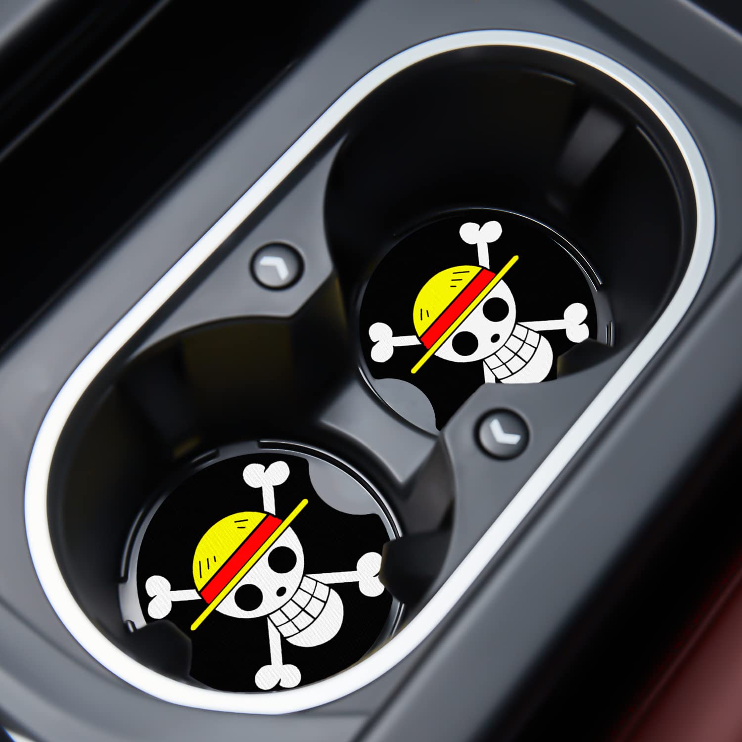 Car Cupholder Coaster Absorbent 2 Pack Trendy Cool Anime Skull Design Rubber New Automotive Cup Holder Decal Decor Accessories F