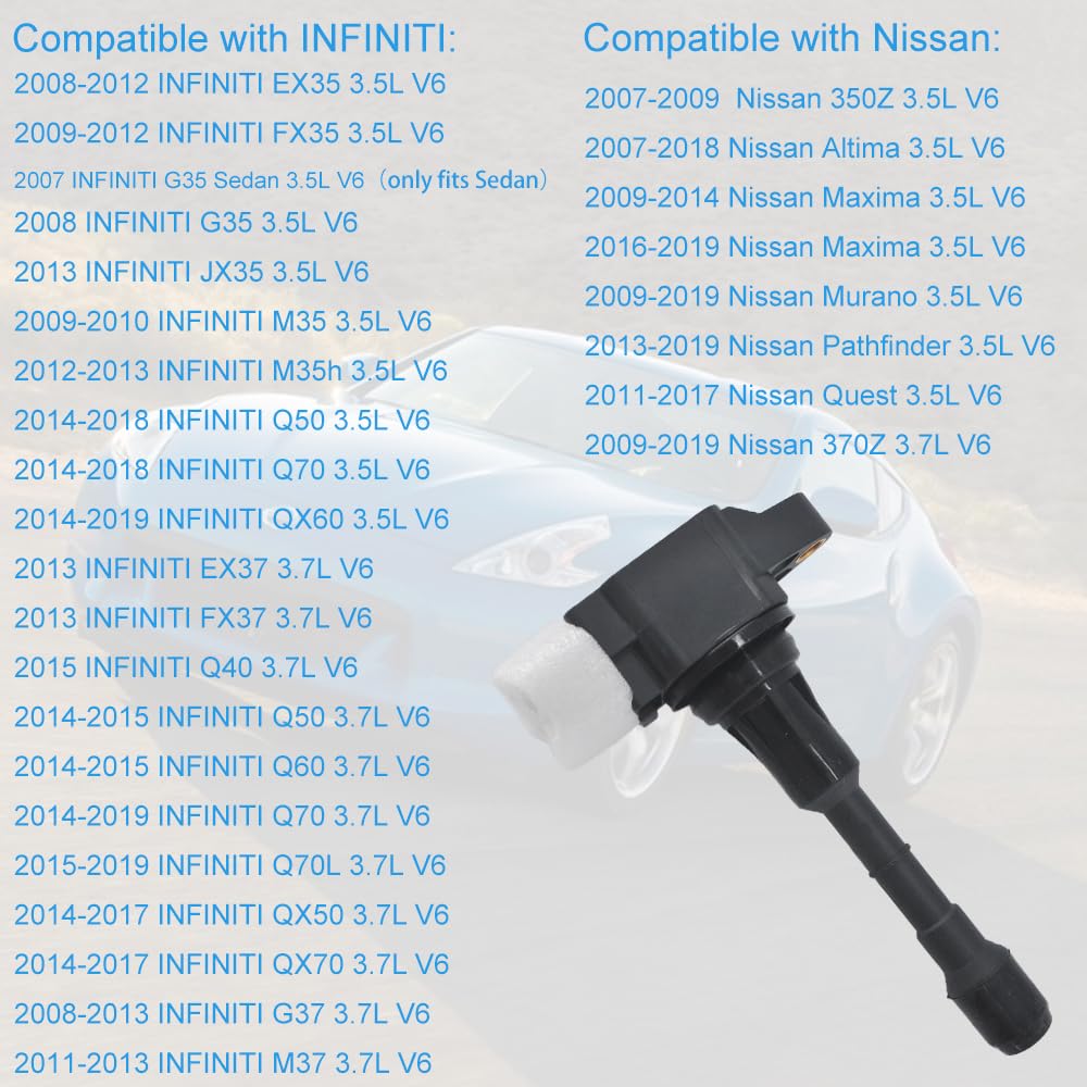 Autowxjq Set of 6 Iridium Spark Plug and 6 Ignition Coil Pack Compatible with Nissan Infiniti Maxima Murano Pathfinder Quest Alt