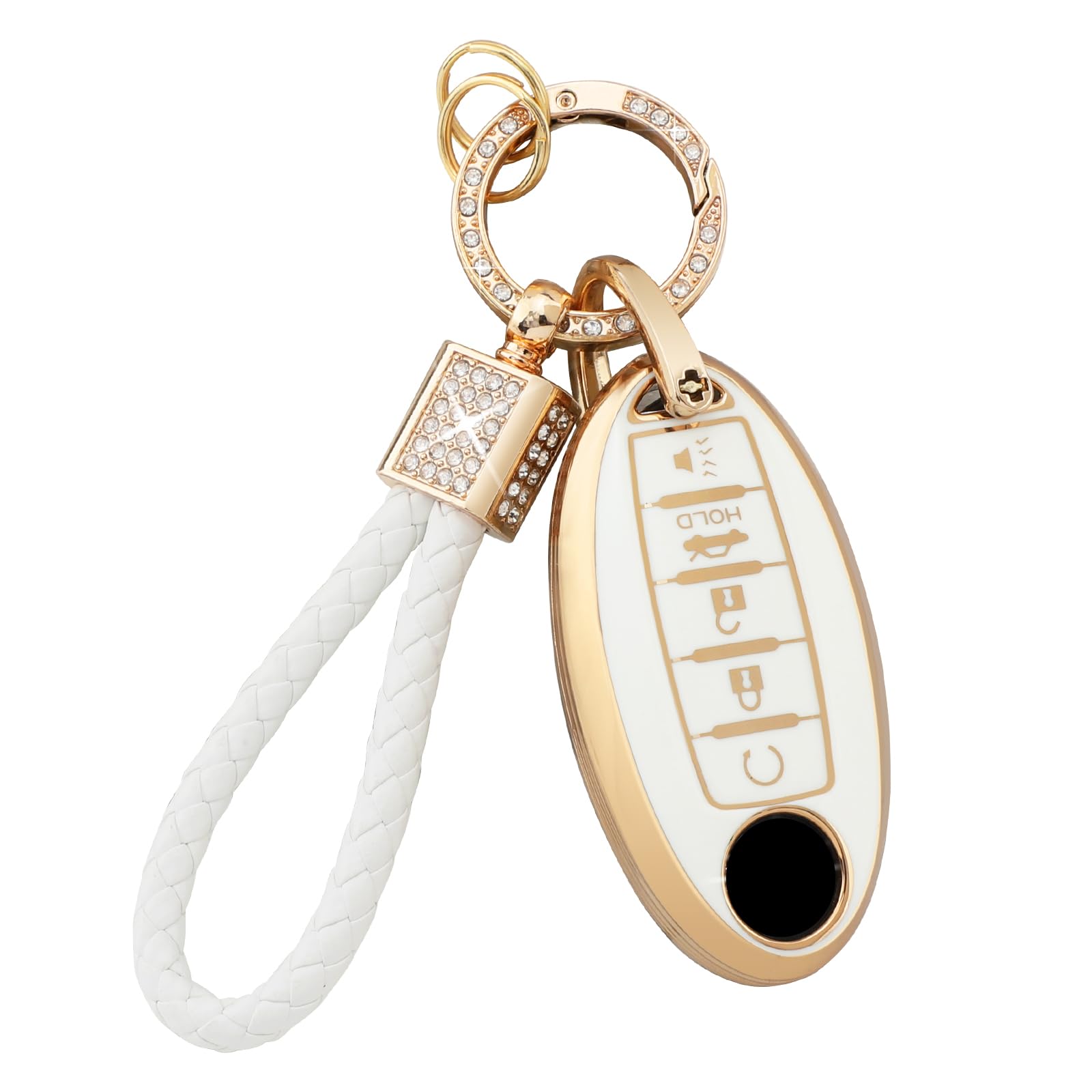 Pifoog Key Fob Cover For Nissan 5 Button Car Keys Case Shell Bling Keychain Accessories For Altima Rogue Pathfinder Sentra Maxim