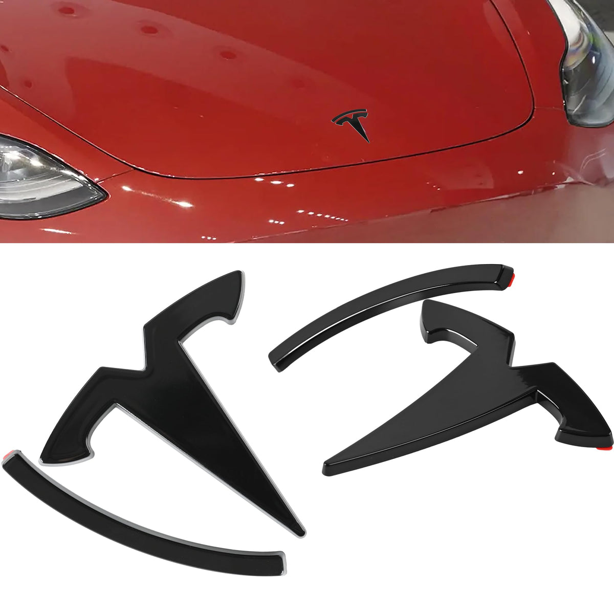 Tinlucys Front/Rear Trunk Emblem Cover Designed for Model 3 2017-2024,Badge Logo Protection Caps for Model 3 Glossy Black