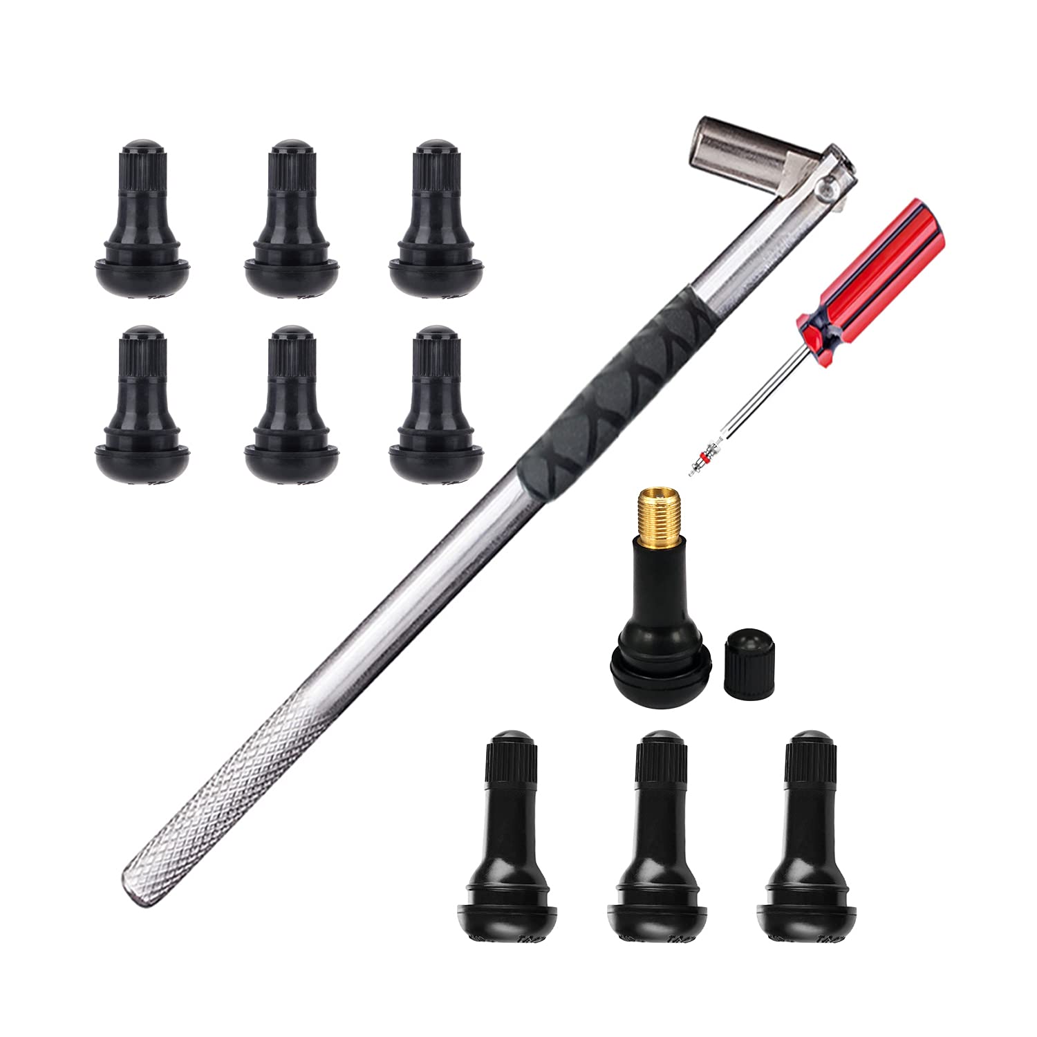 Dr.Roc Tire Valve Stem Puller Tools Set -1 X Valve Stem Installer, 10 X Brass And Ozone Resistant Epdm Snap-In Tire Valve Stem W