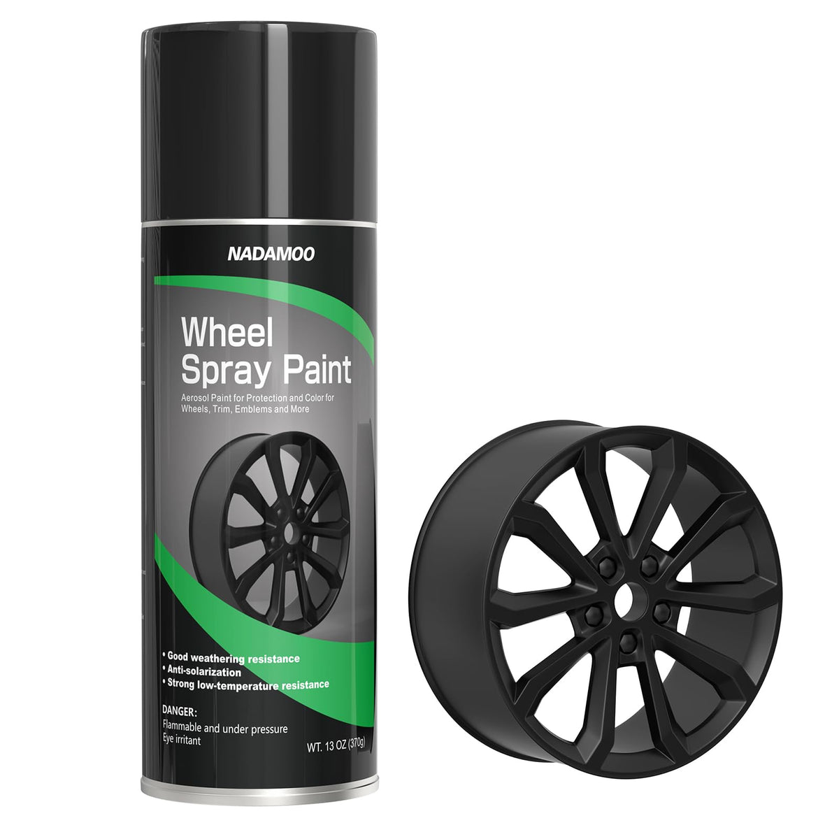 Nadamoo Aluminium Wheel Spray Paint, Aerosol Car Rim Paint For Recolor And Protection, Matte Black, 1 Can, 13 Oz