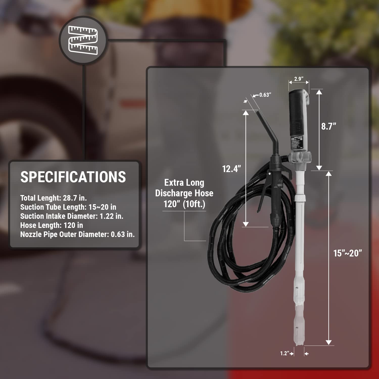 Tera Pump Portable Battery Powered Chemical Transfer Pump (2.1 Gal/Min) Liquid Transfer Pump With 10Ft Outtake Hose, Quick Stop