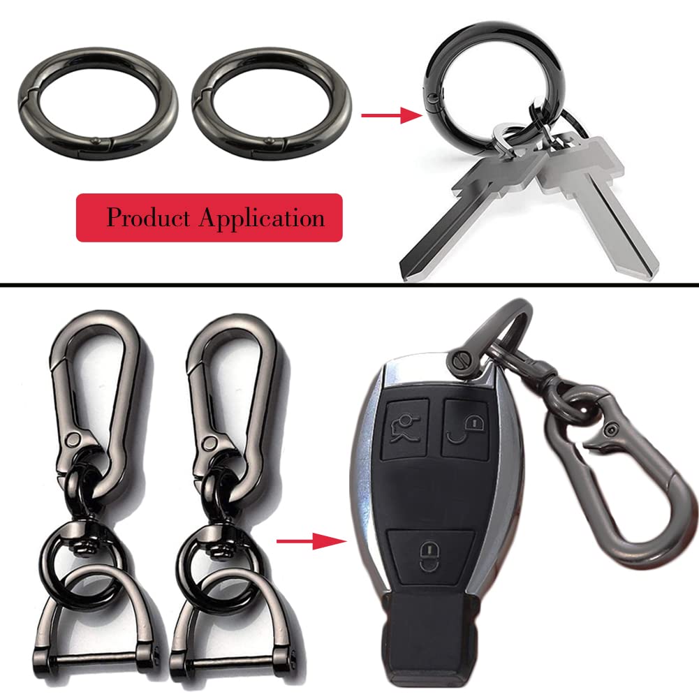 Imeisuit 2 Sets Car Keychain Car Key Clip Quick-Release Horseshoe Shape D-Ring Key Fob Holder With Round Carabiner Keychain