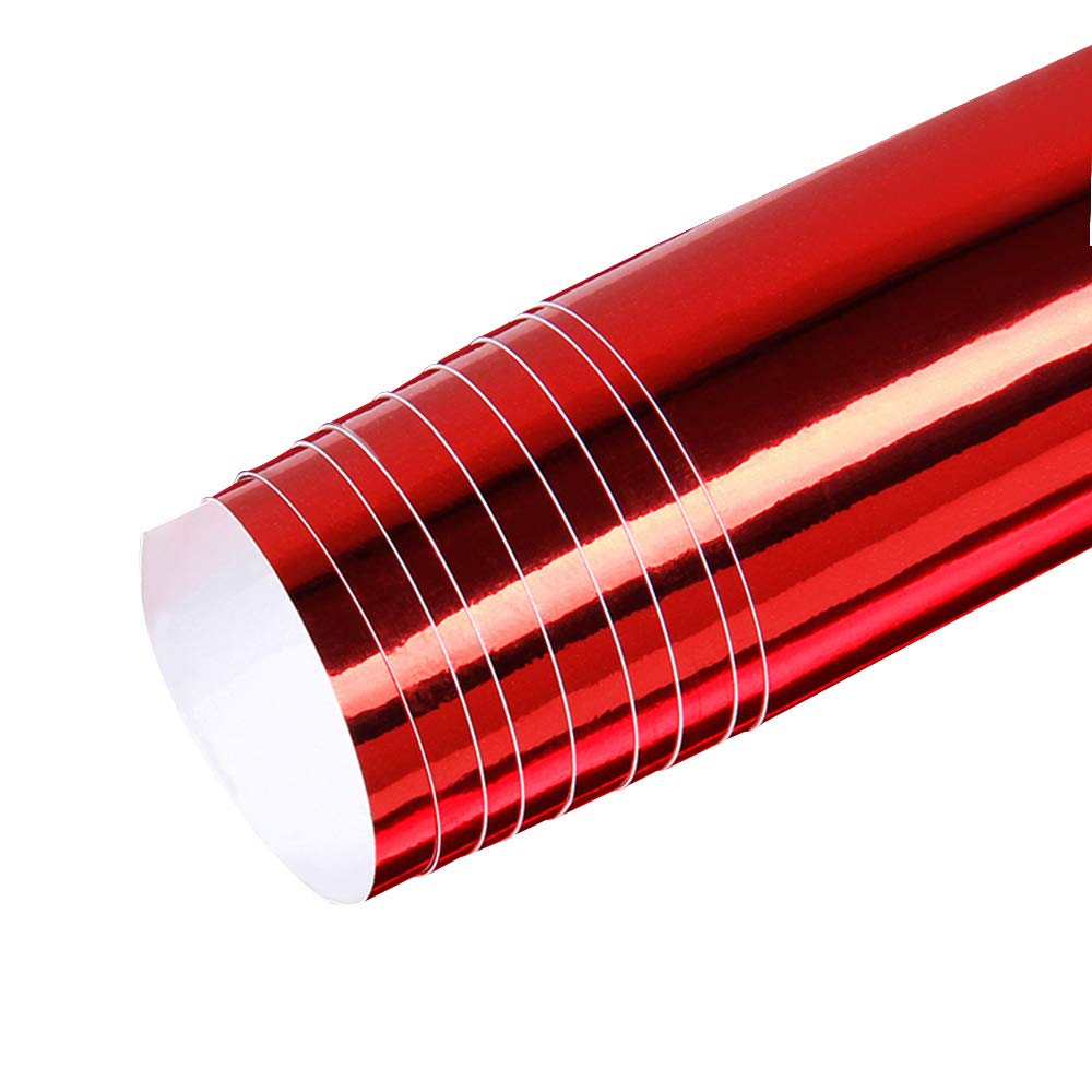 Lzlrun 1Ft X 5Ft Chrome Mirror Red Vinyl Wrap Adhesive Car Sticker Decal Film